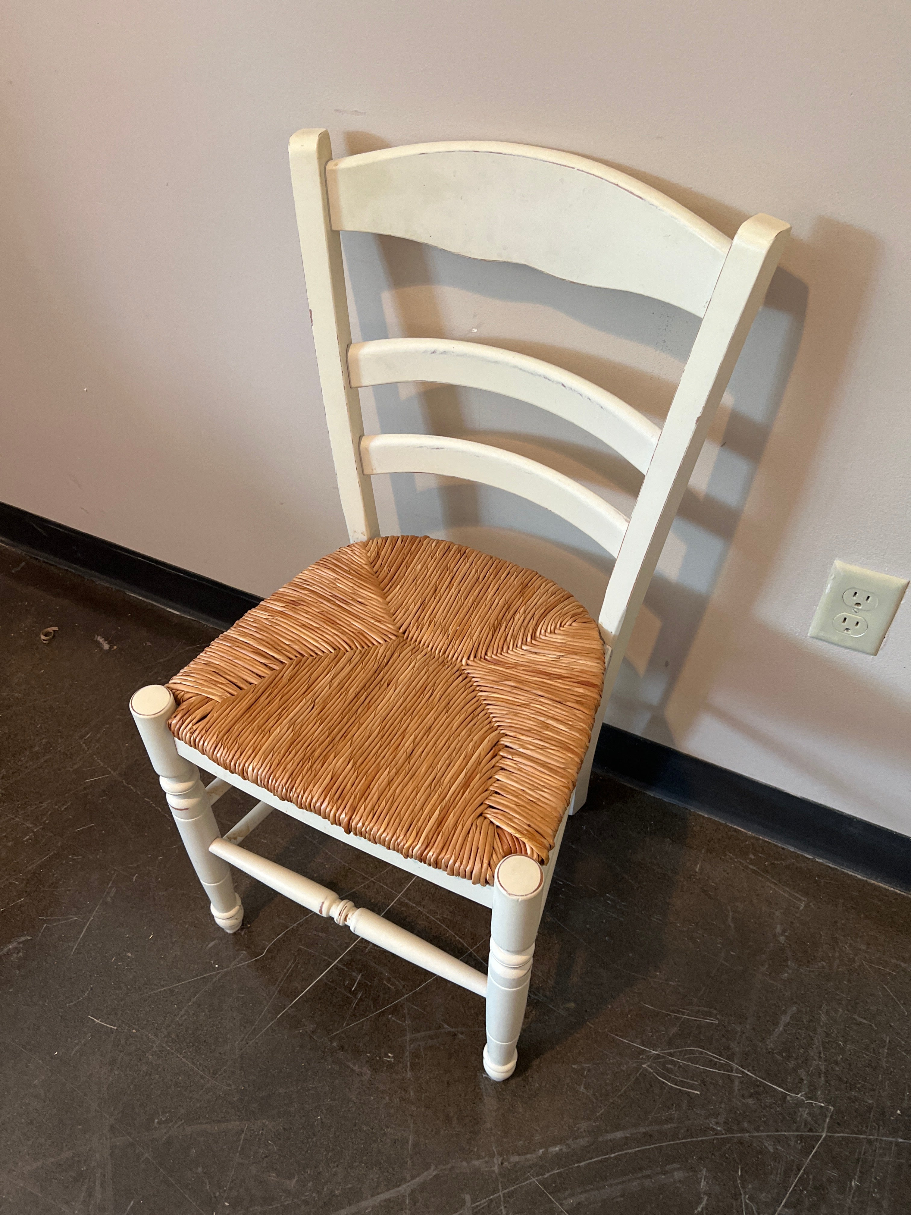 White Ladder Back Dining Chair with Woven Rush Seat