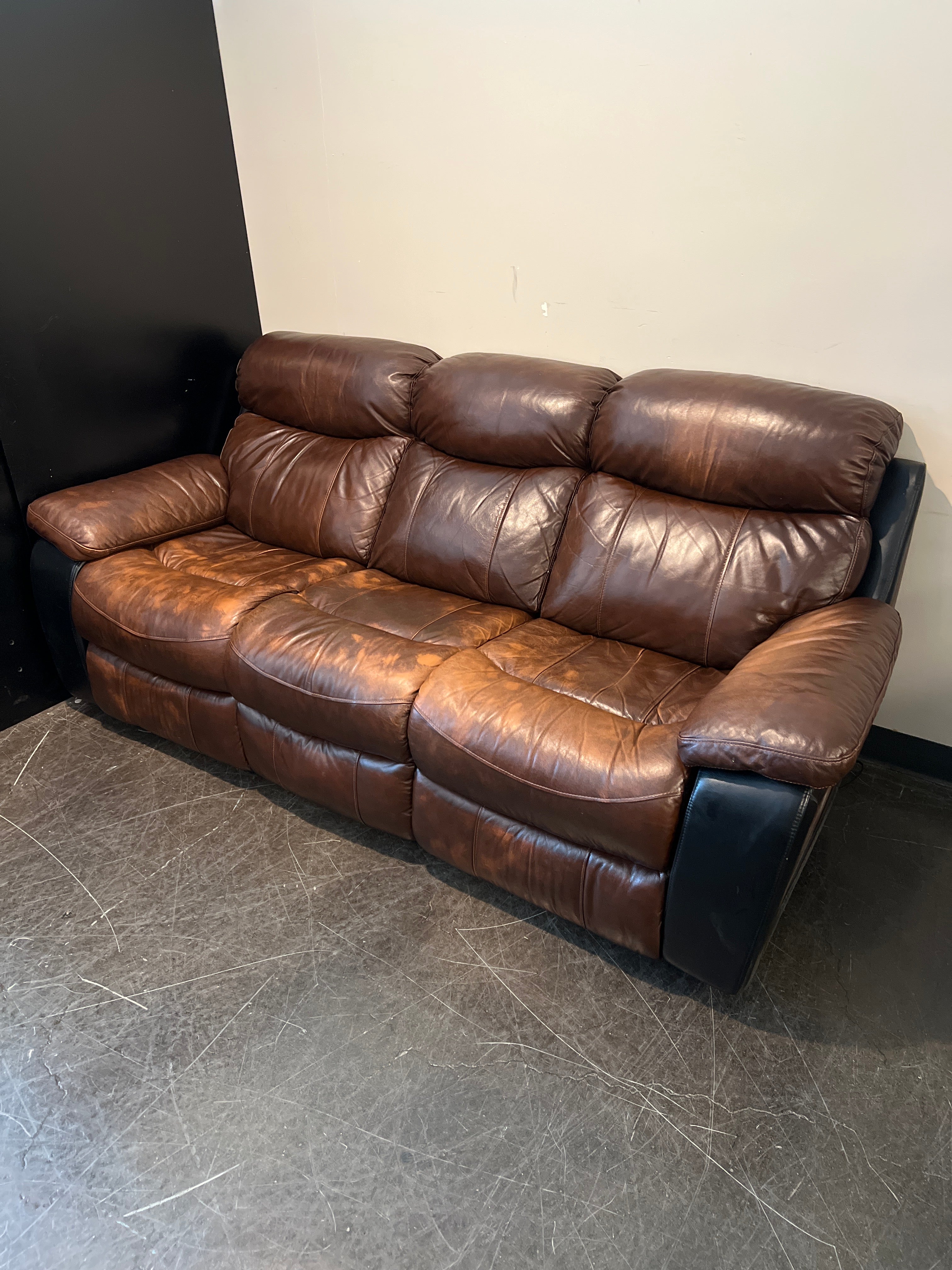 Brown Leather Reclining Sofa