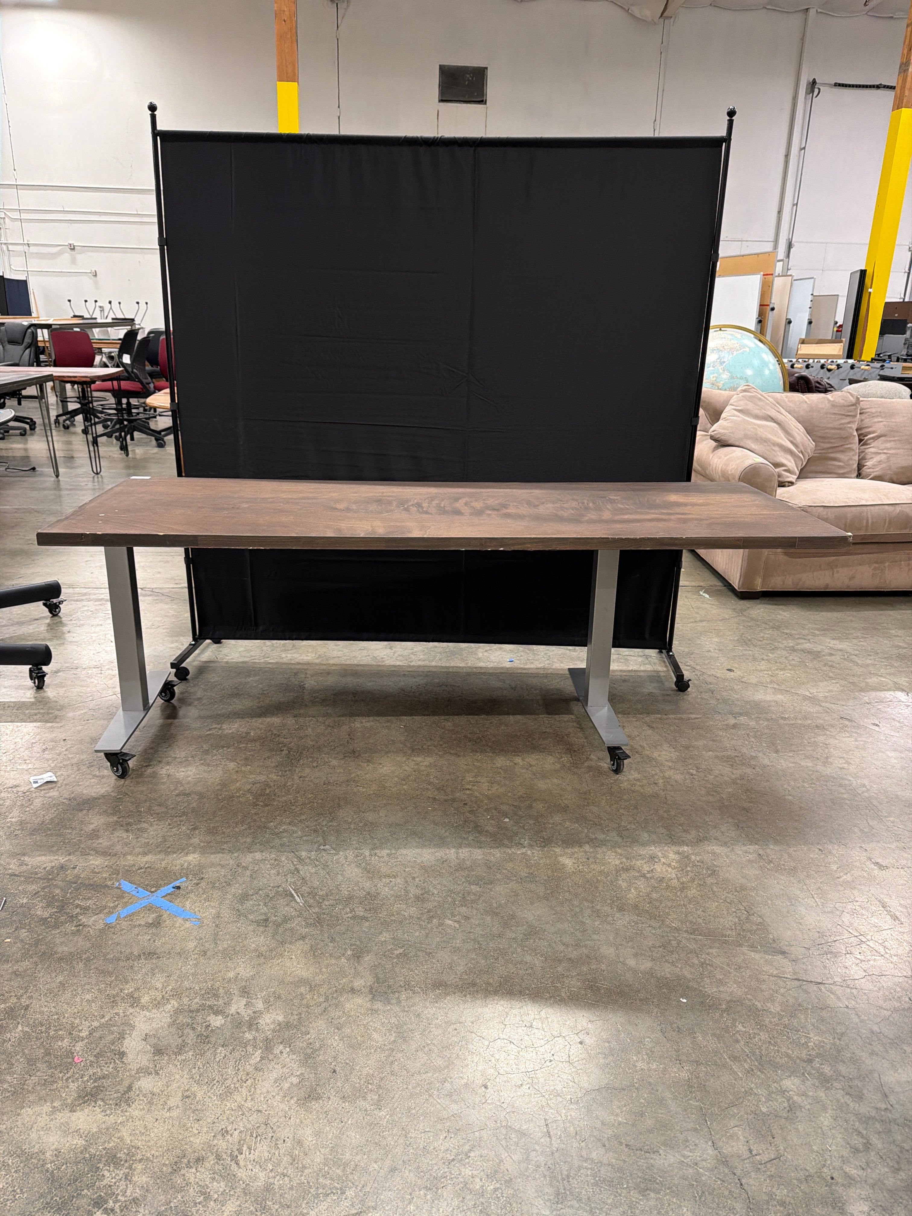 Rectangular Dark Brown Wood Top Utility Table with Locking Casters