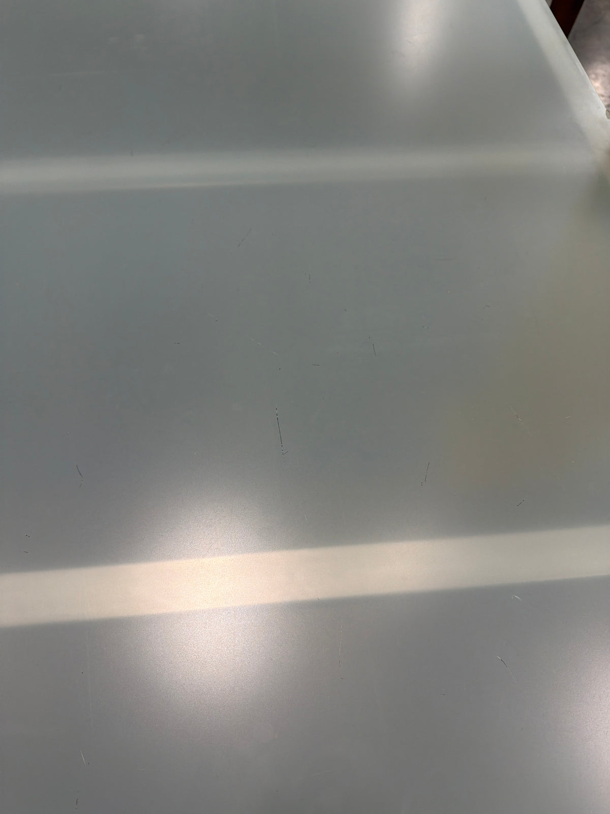 Contemporary Frosted Glass Top Dining Table with Polished Metal Legs