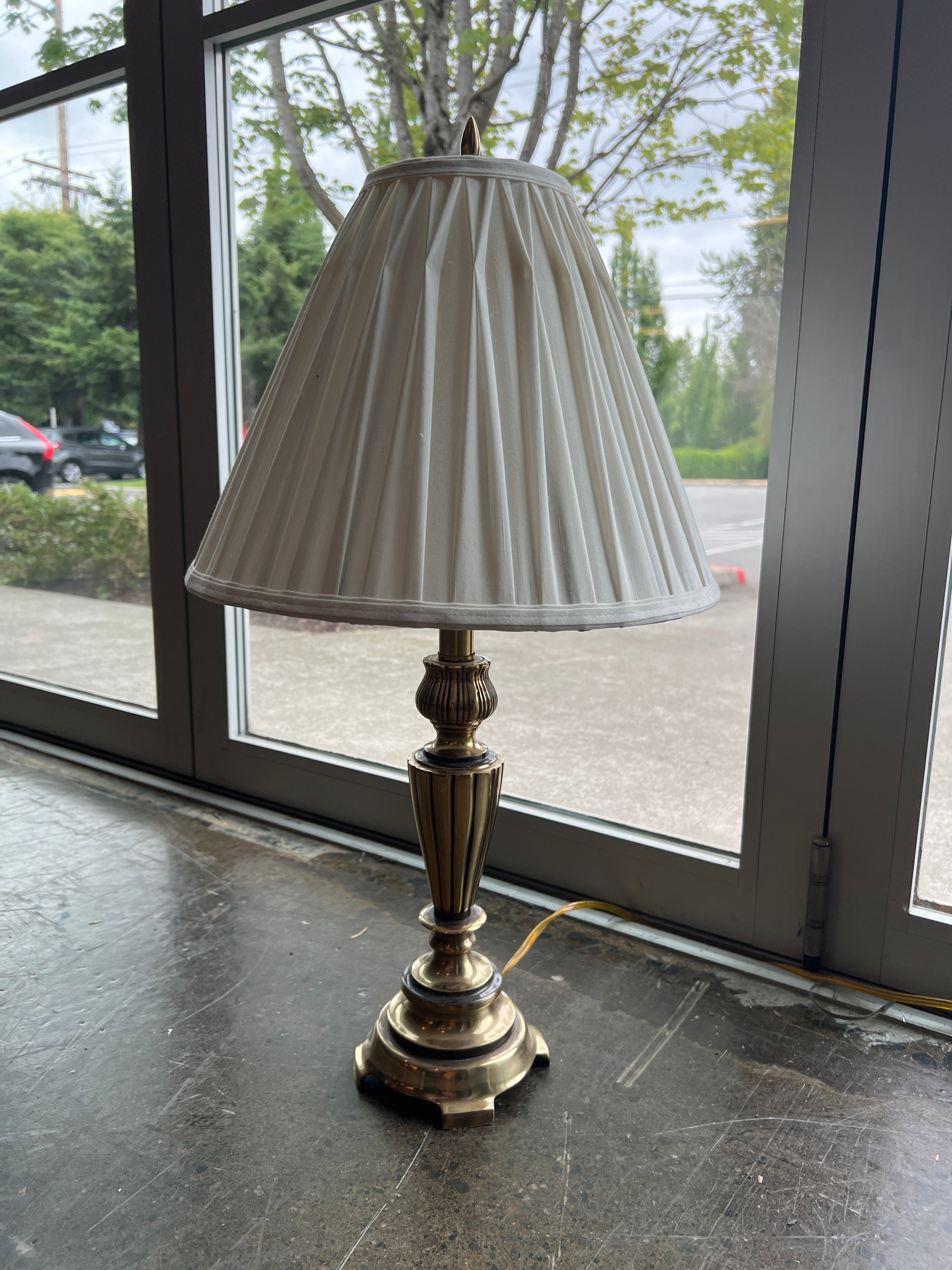 Brass Table Lamp with Pleated Shade