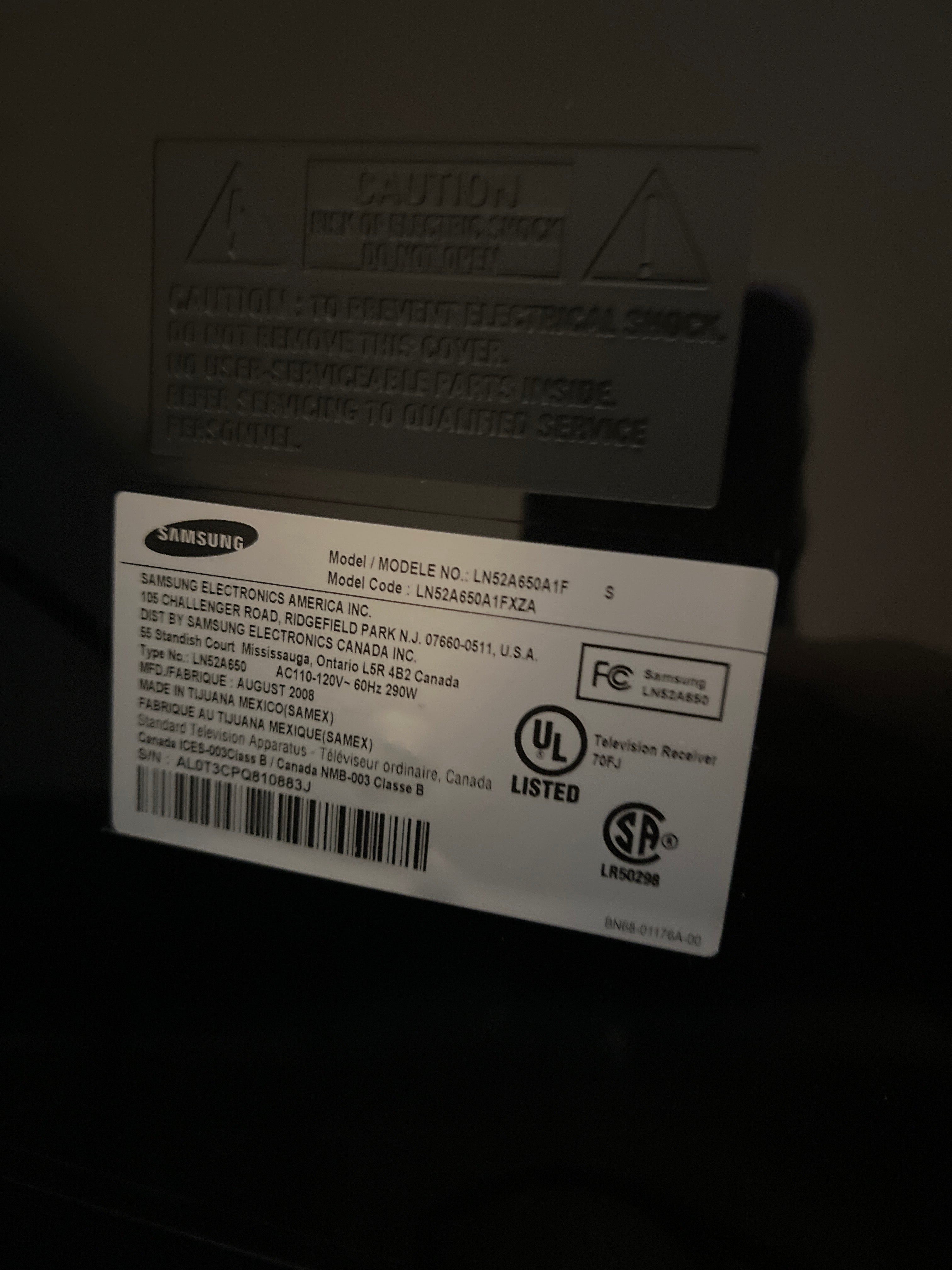 Samsung 52” LCD TV – Model LN52A550