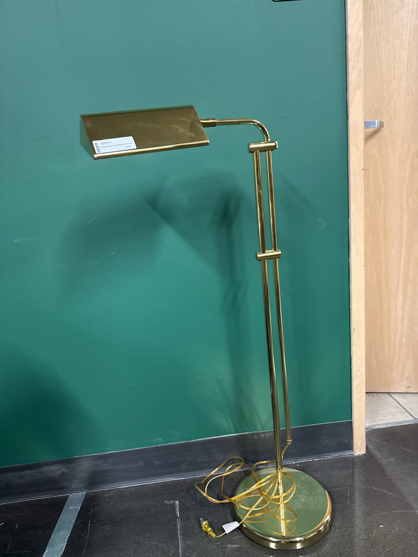 Mid-Century Modern Brass Swing Arm Floor Lamp