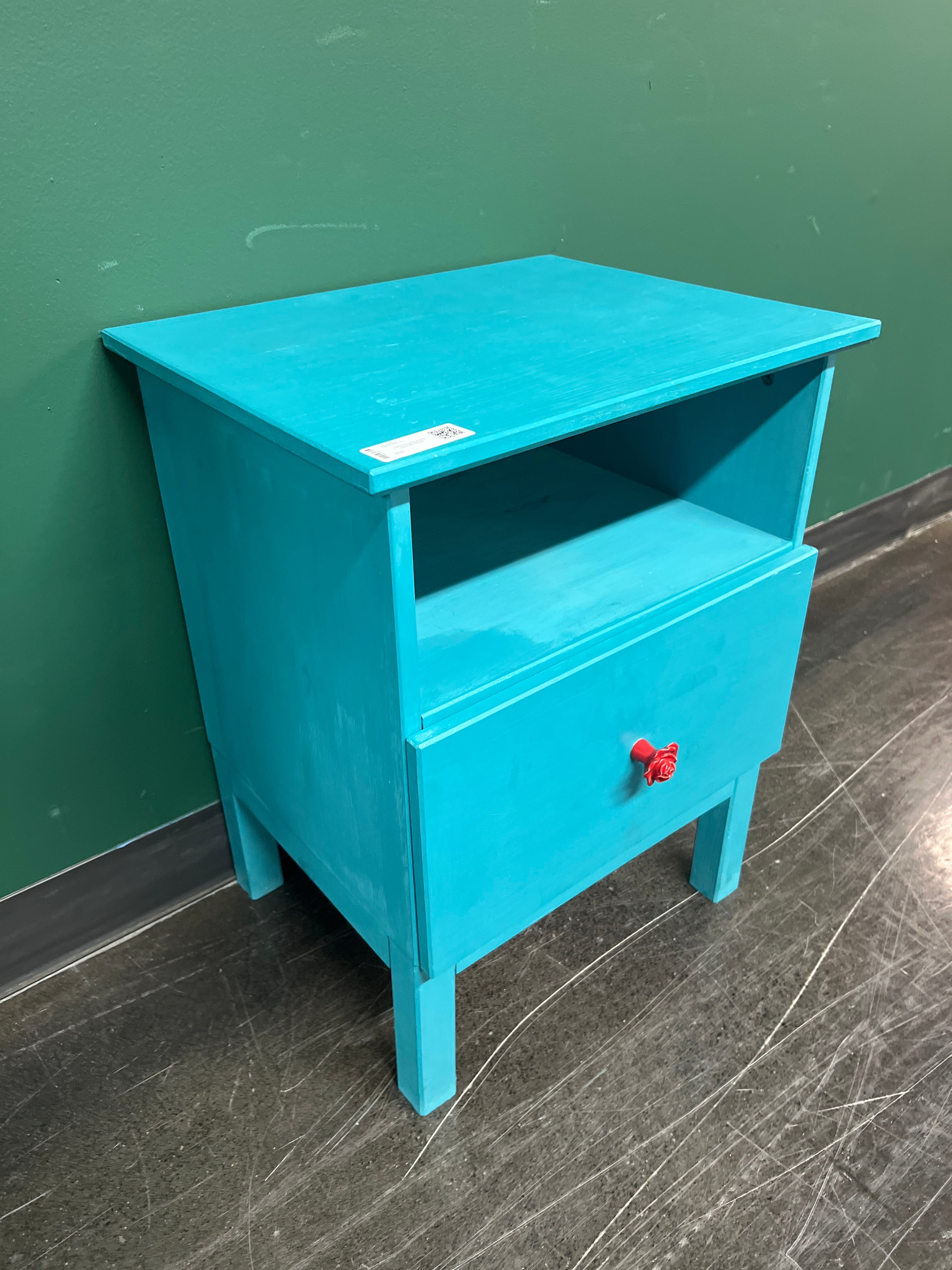 Hand-Painted Blue Side Table with Drawer