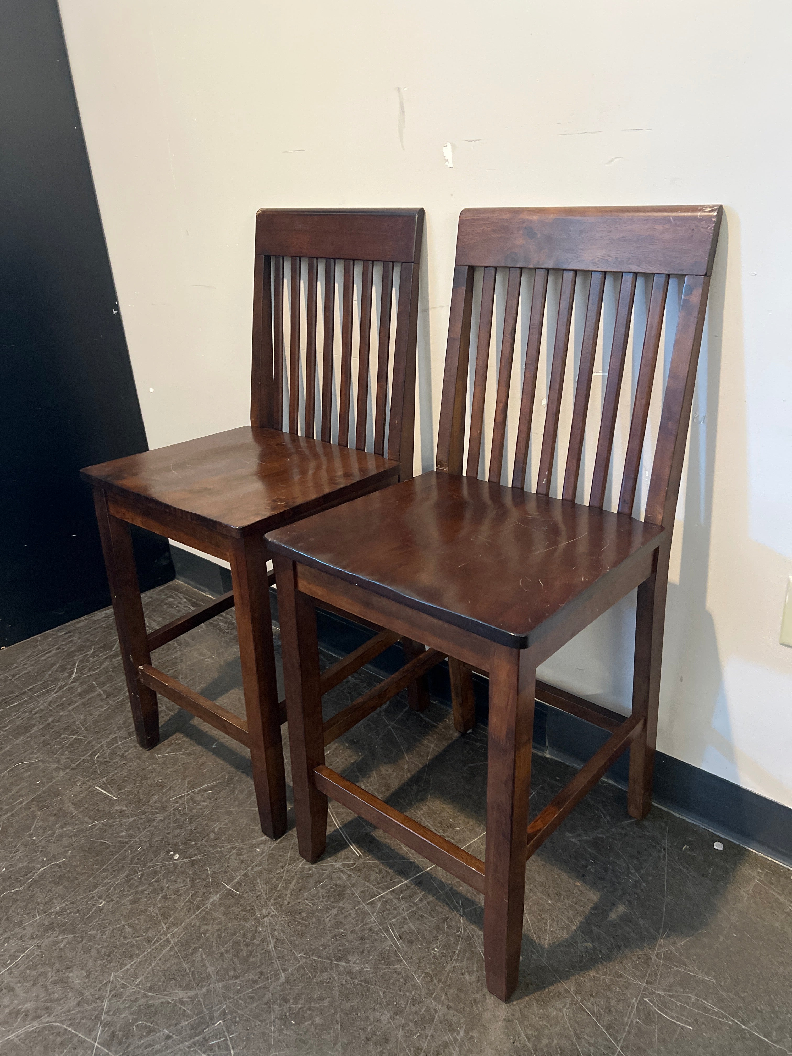Pair of 2 - Rustic Brown Hardwood Dining Chairs