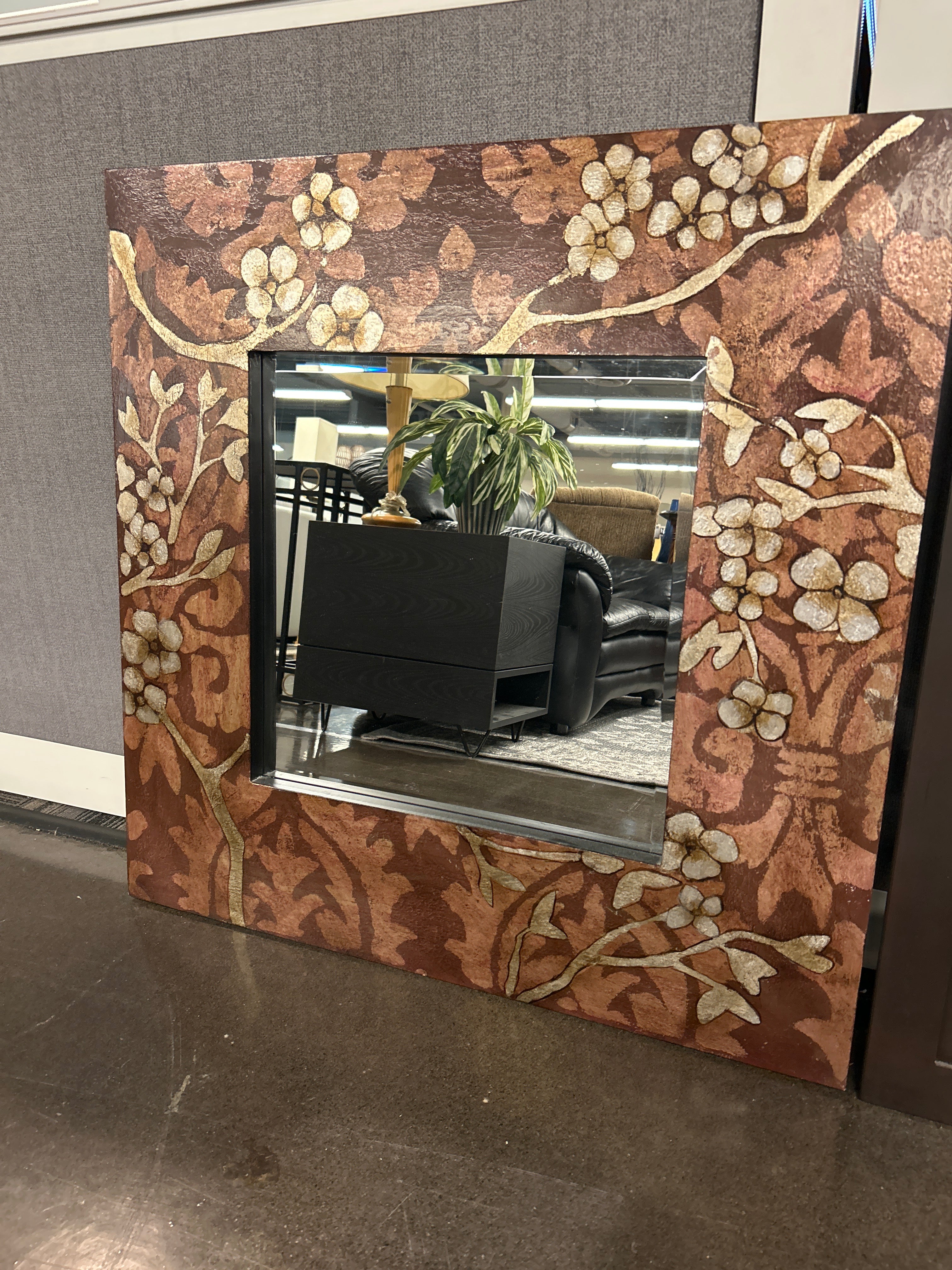 Wall Mirror with Rust Flower Frame