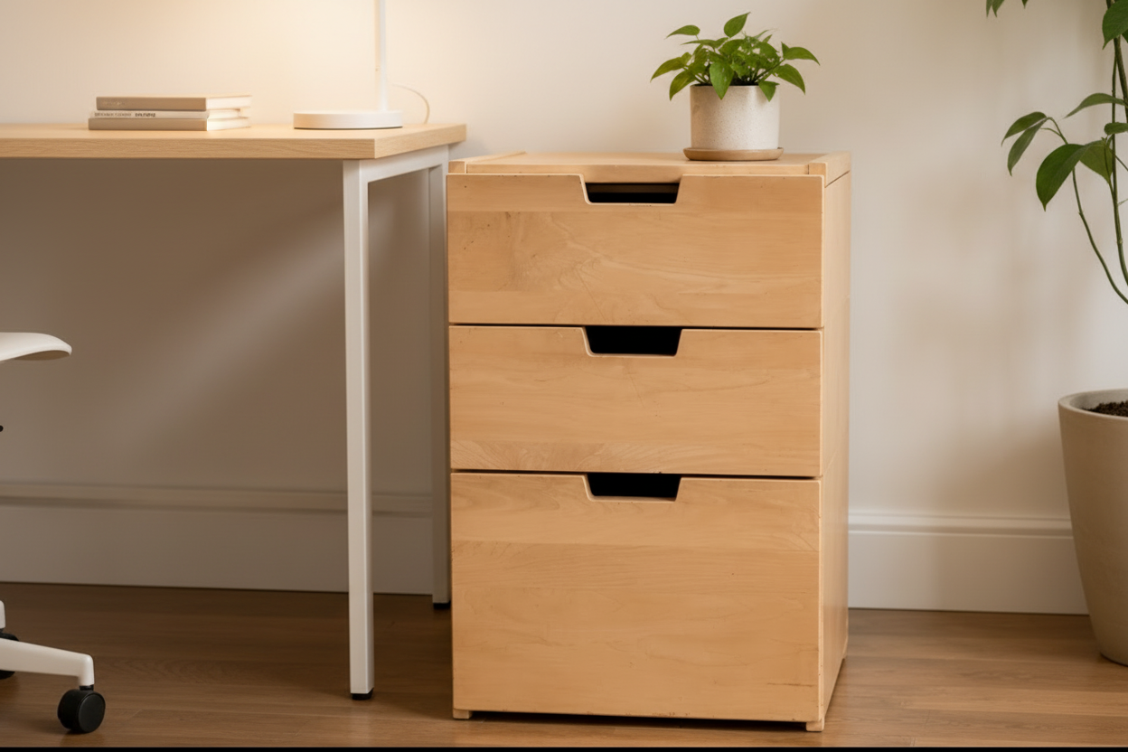Scandinavian Light Wood Three-Drawer file cabinet