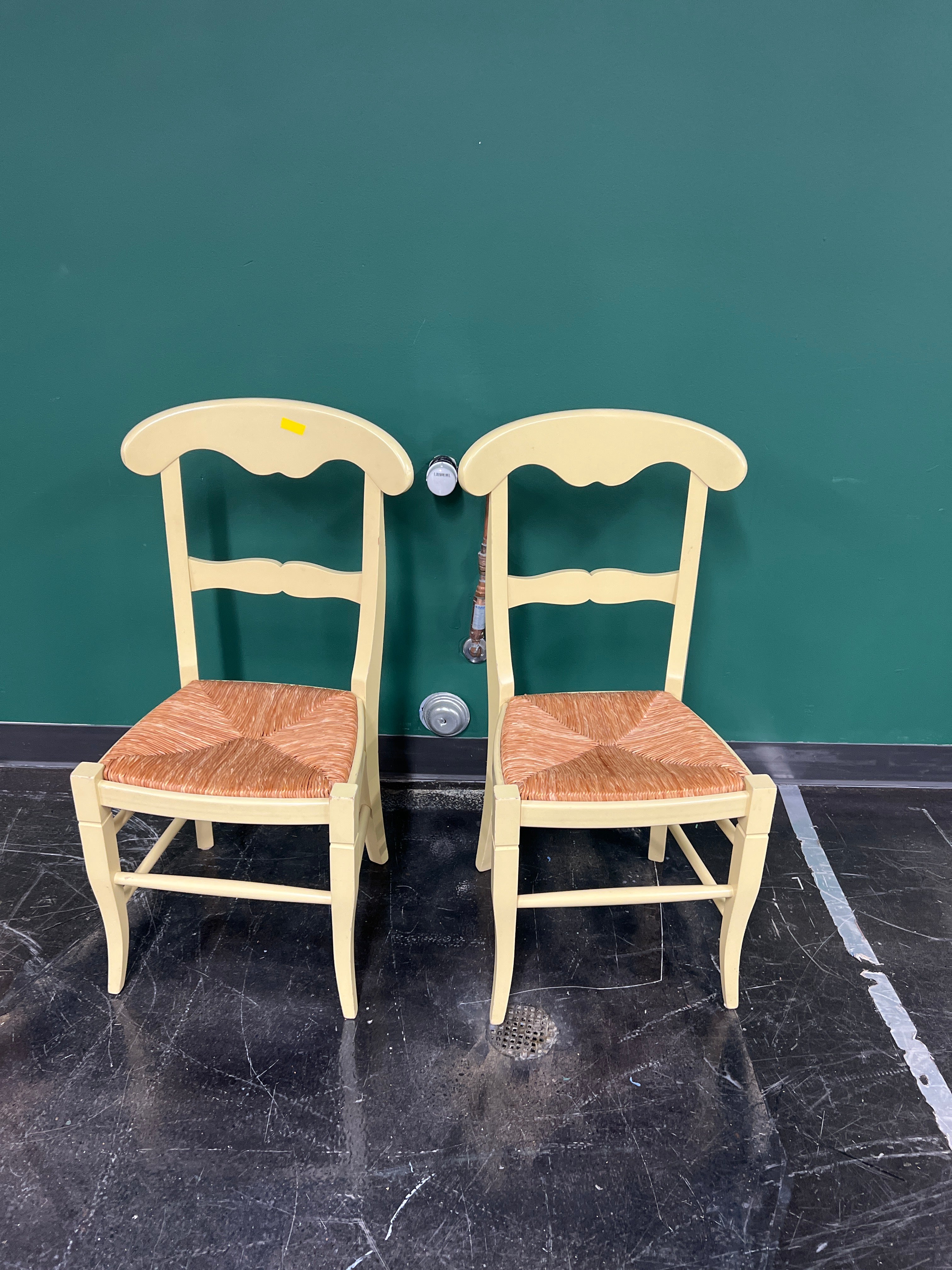 Charming Cream-Colored Wood Chair with Woven Seat