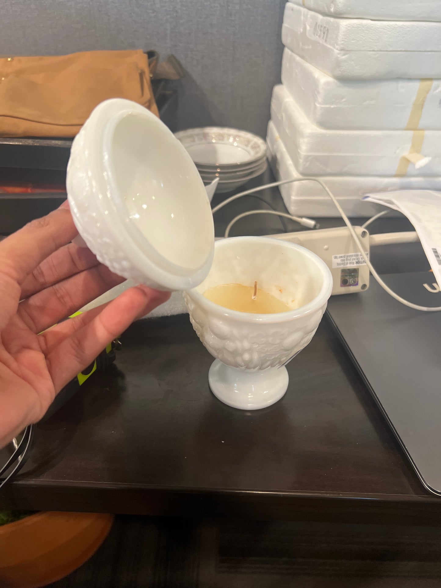 Vintage Milk Glass Covered Compote Dish