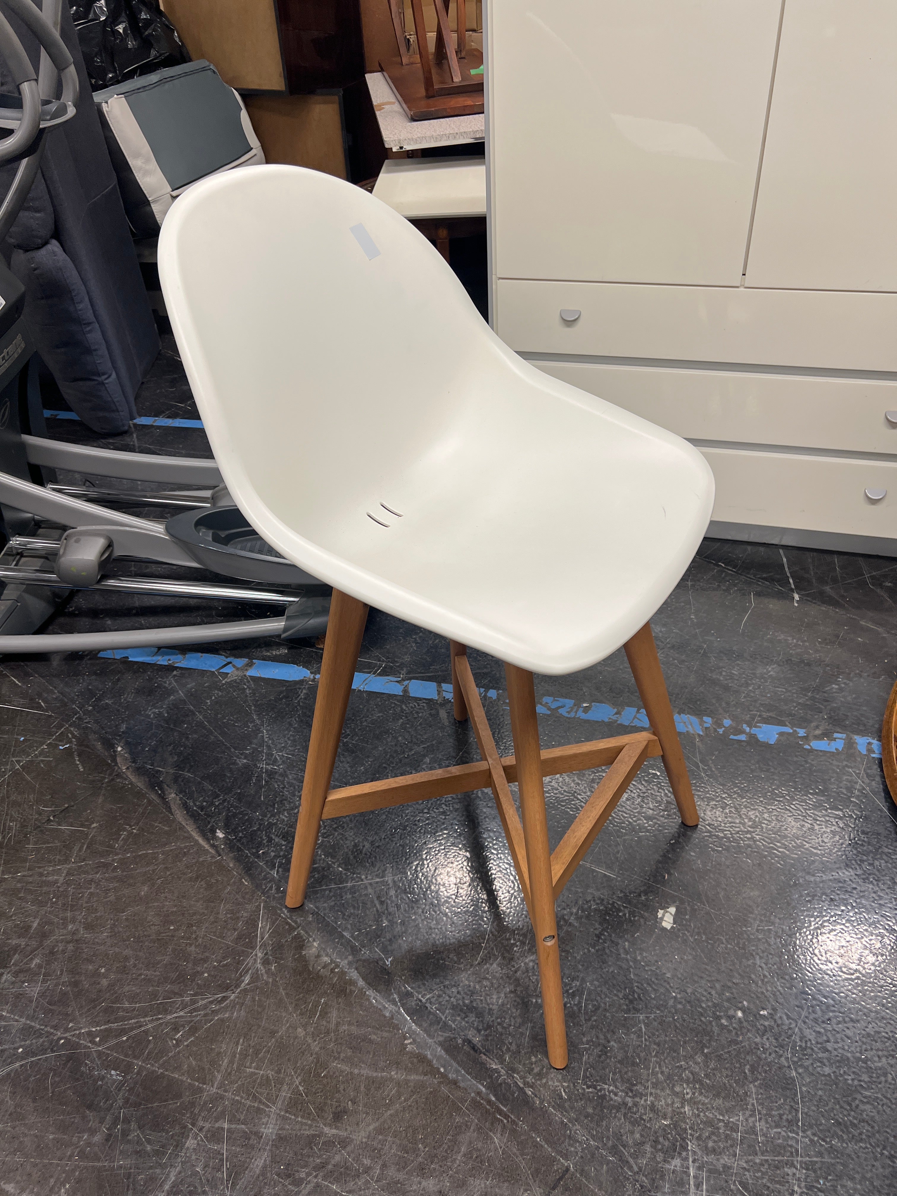 IKEA White Plastic Dining Chair with Light Wood Legs