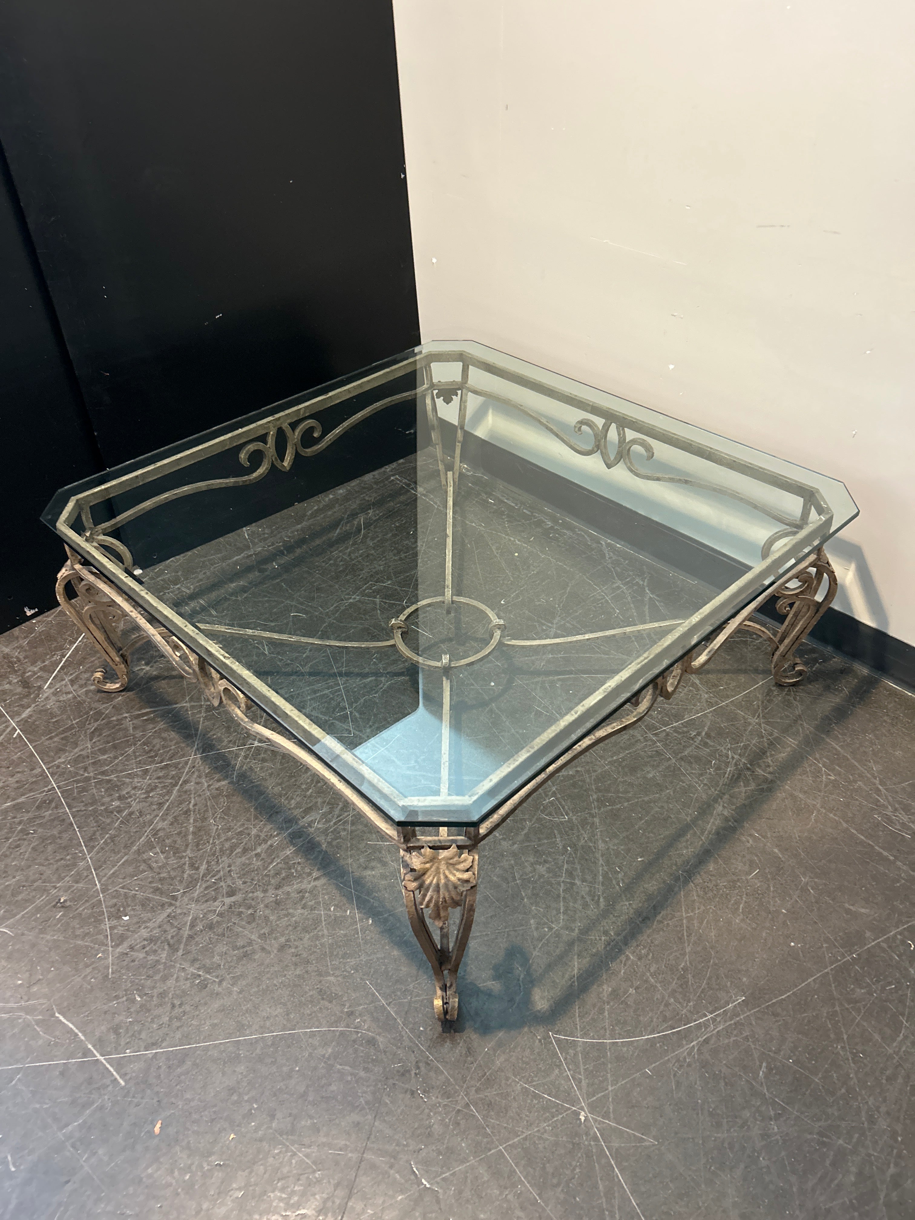 Ornate Glass-Top Square Coffee Table