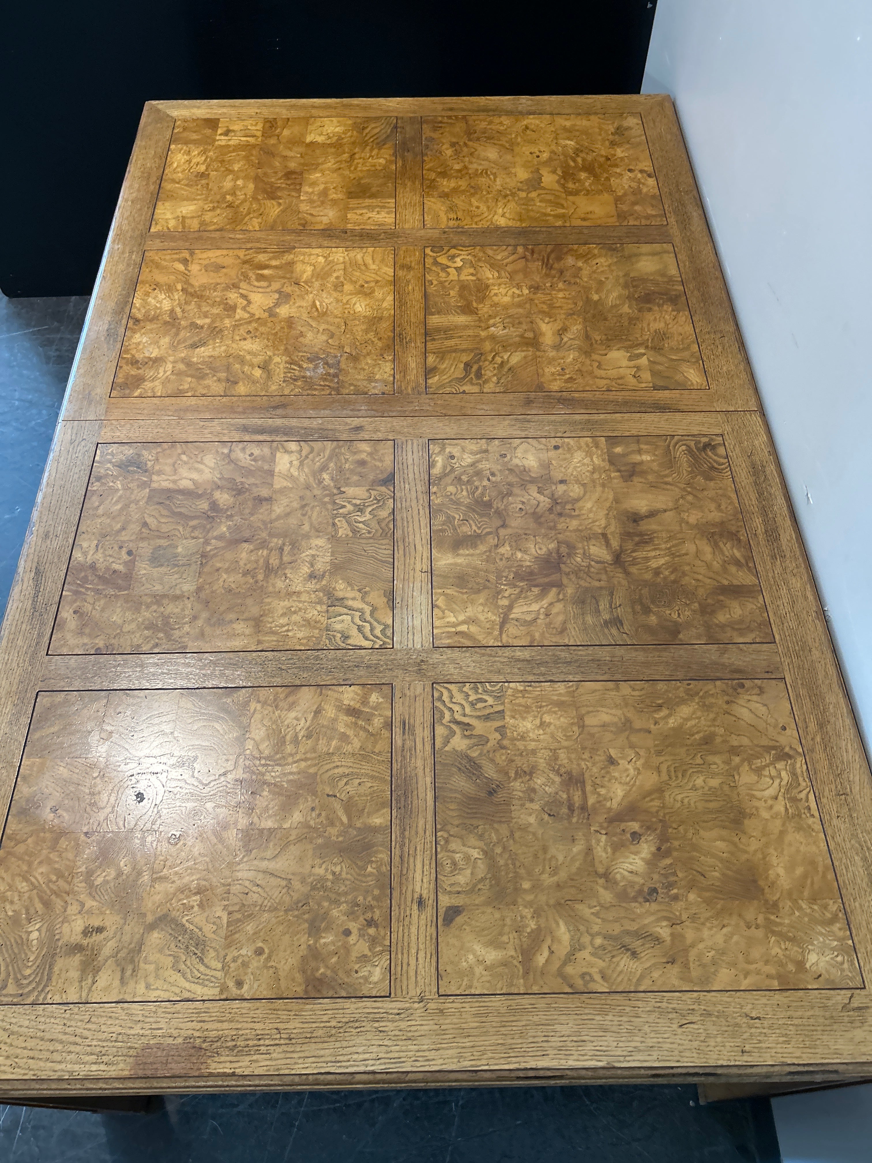 Henredon Burl Wood Dining Table – Cane Accents, Modern Deco Style