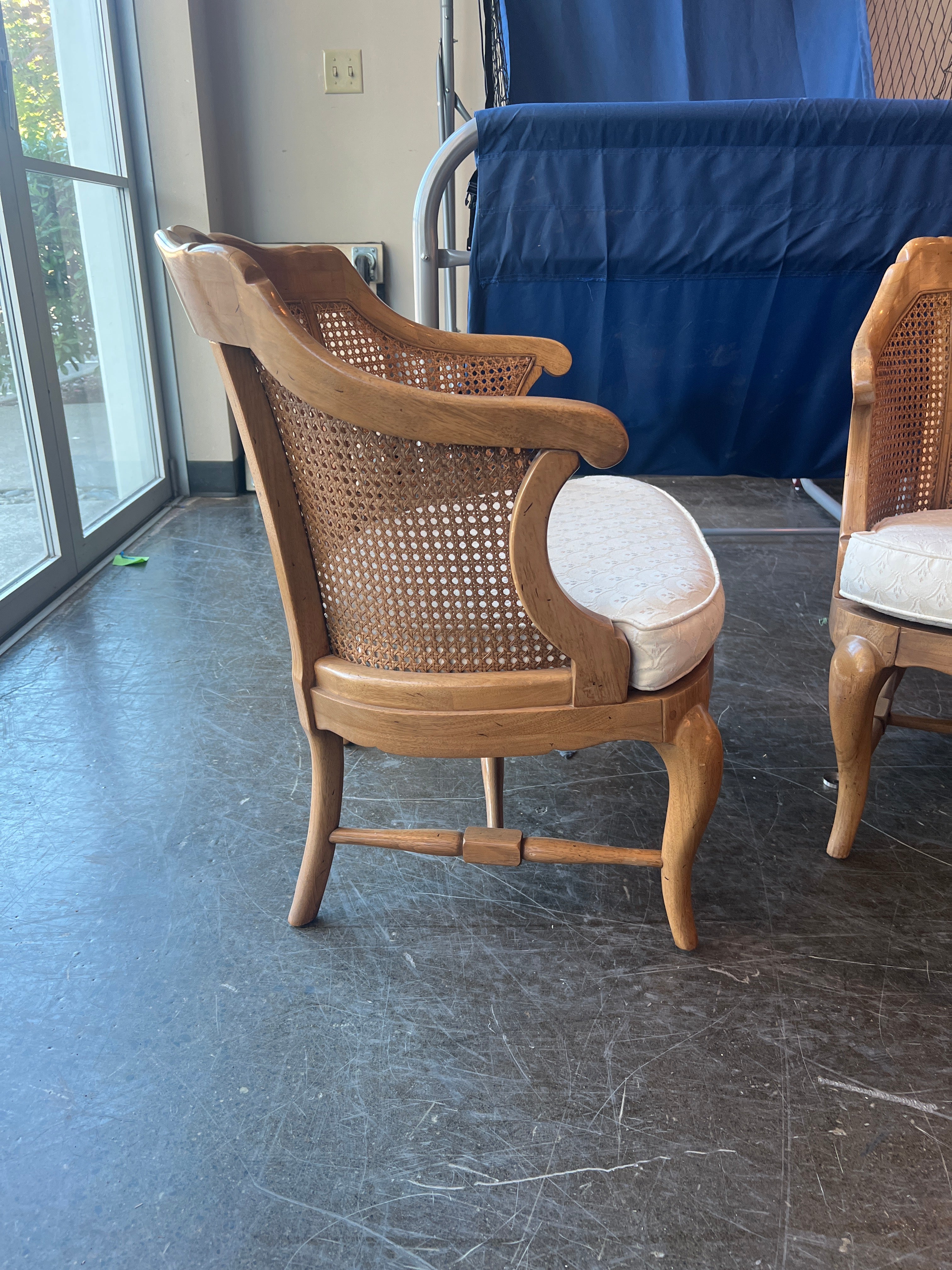 Vintage MCM Cane Back Wood Armchairs - Set of Two