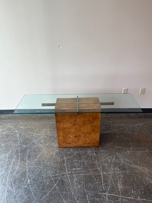 Lane MCM Walnut Console Table with Glass Top