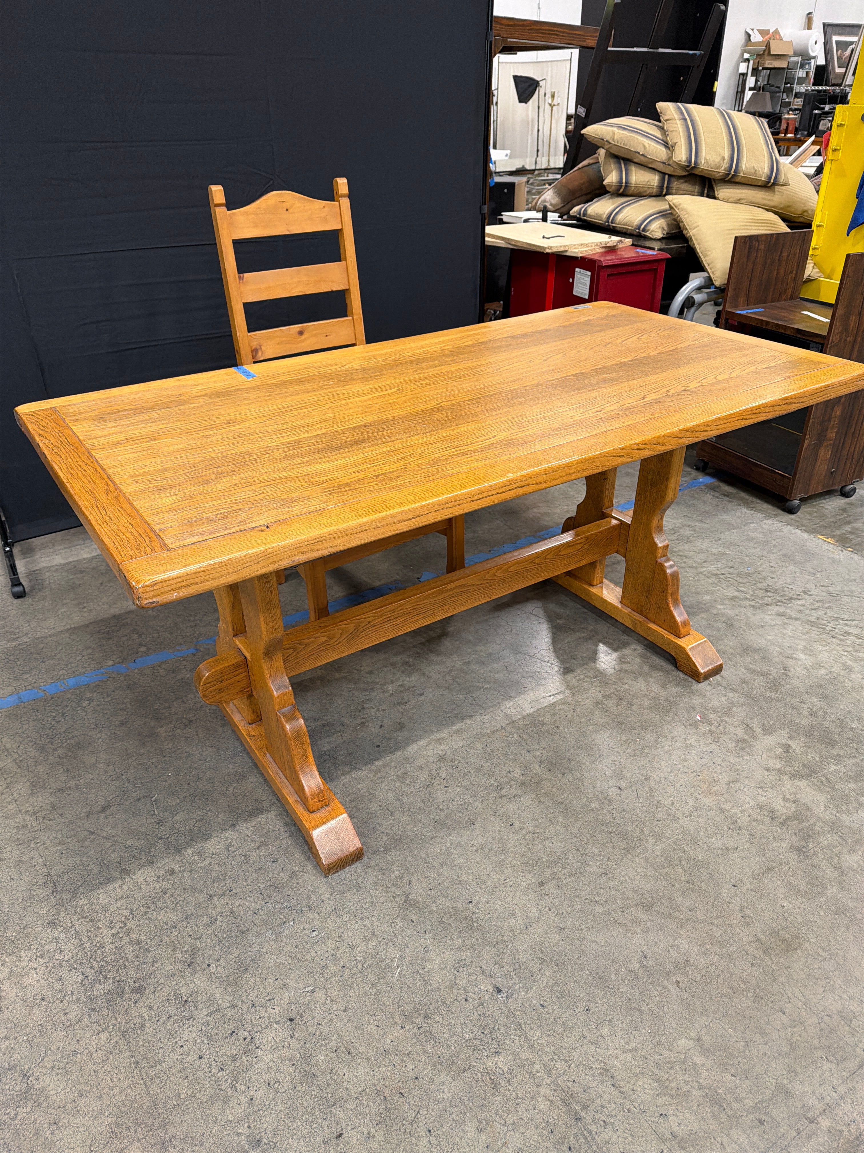 Rustic Solid Wood Dining Table with Ladder Back Rush Seat Chair