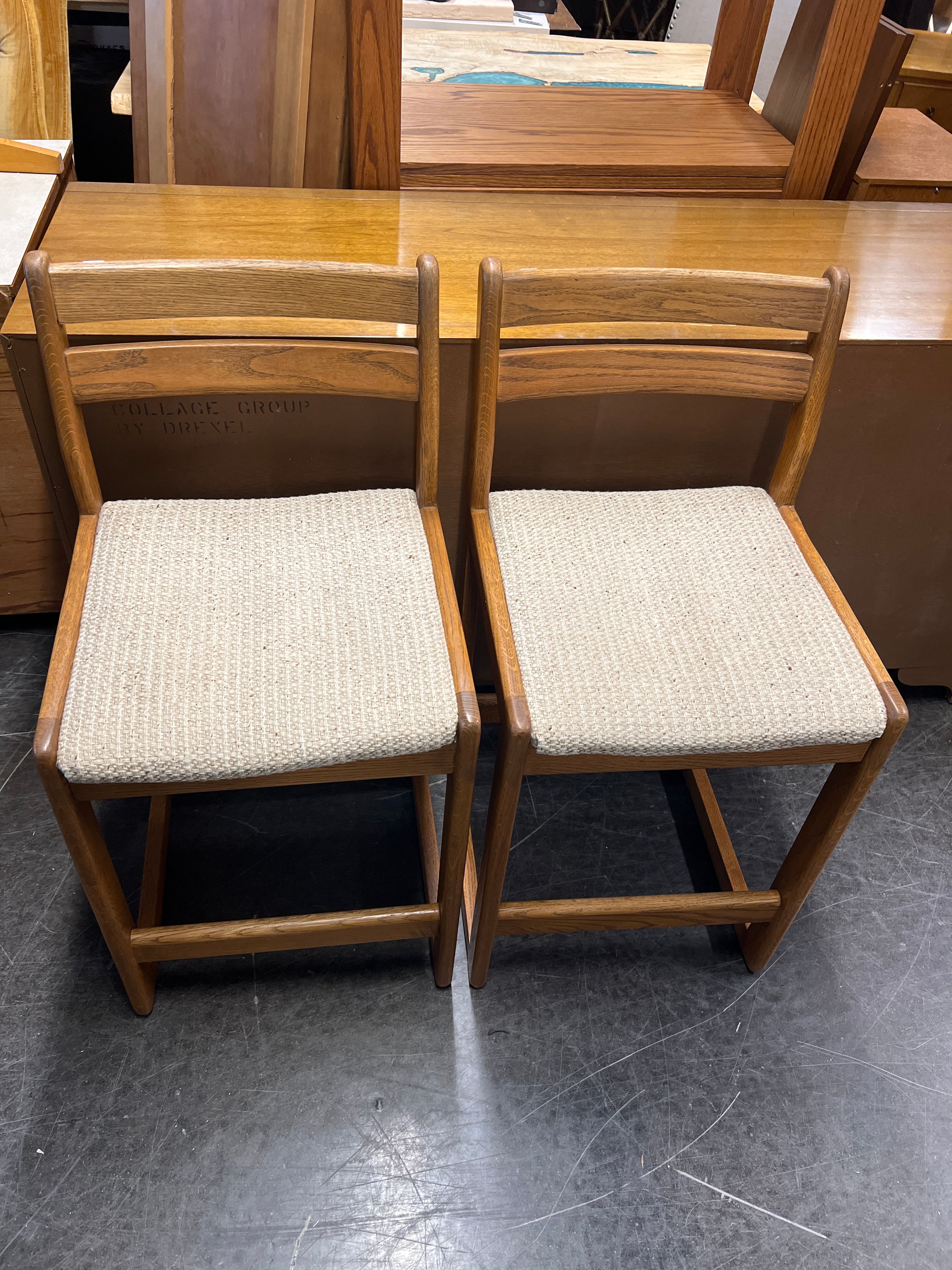 Oak Counter Height Chairs with Woven Seats