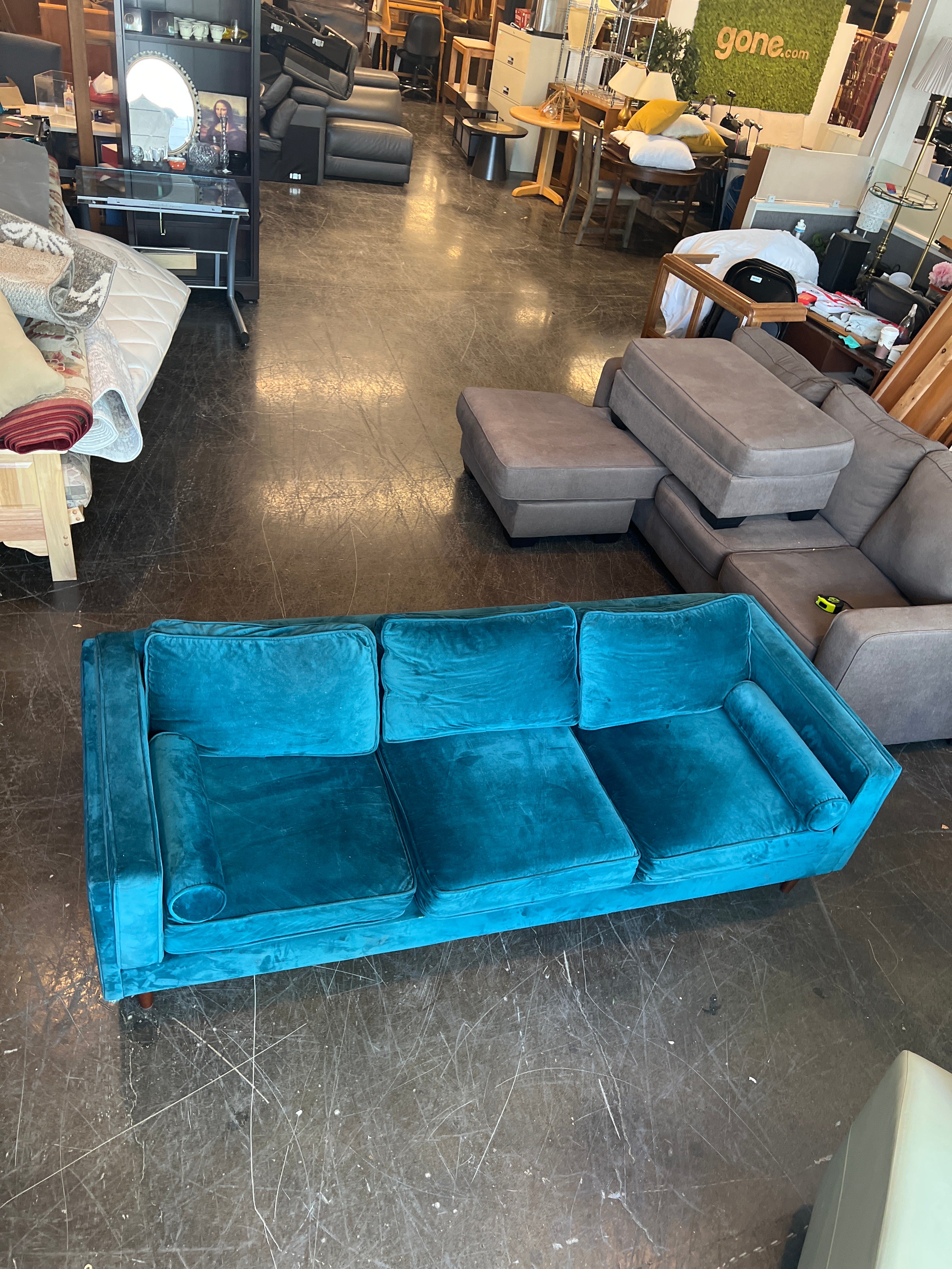 Teal Three Seat Velvet Sofa