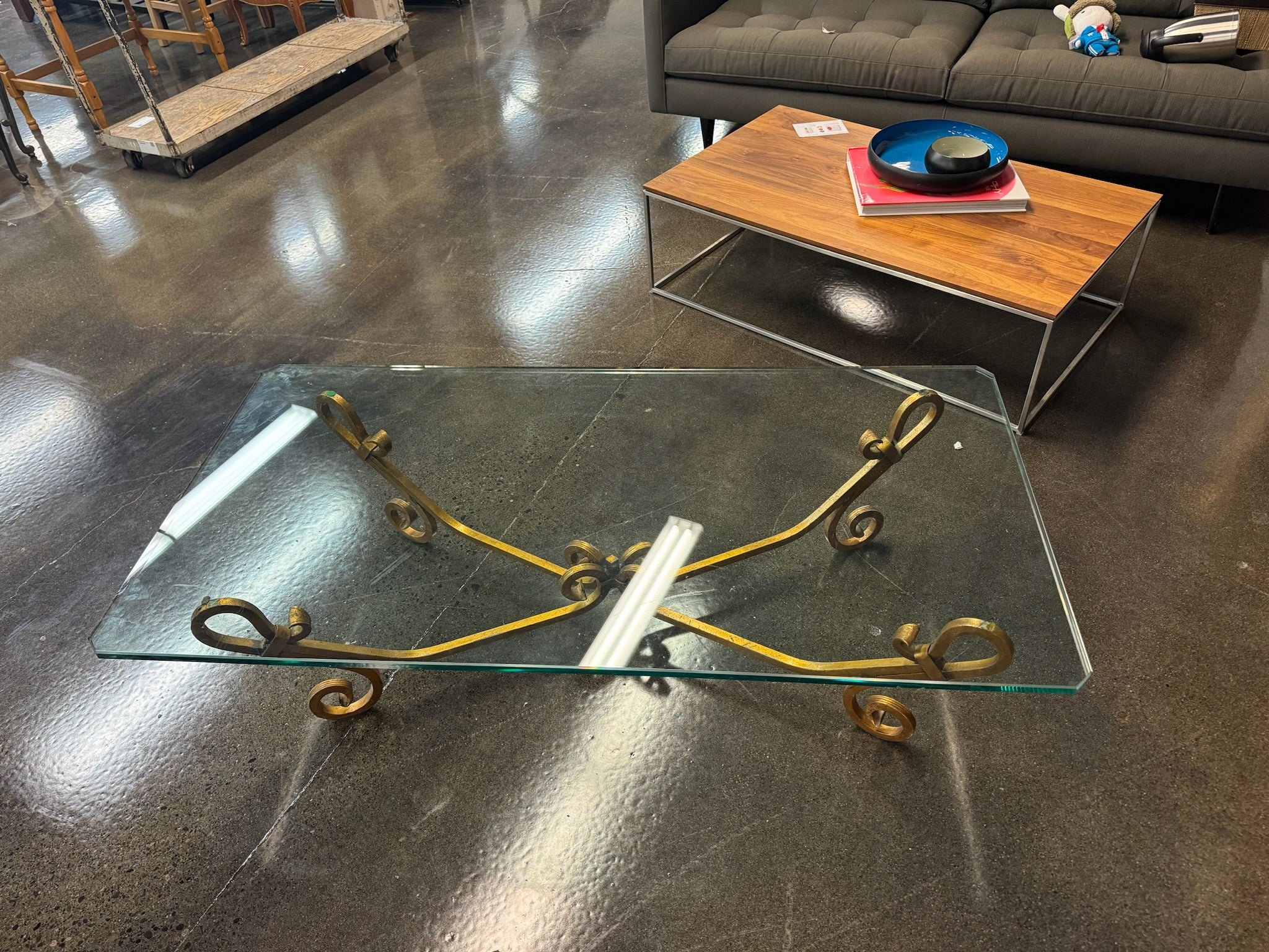 Designer Gold-Framed Glass Coffee Table