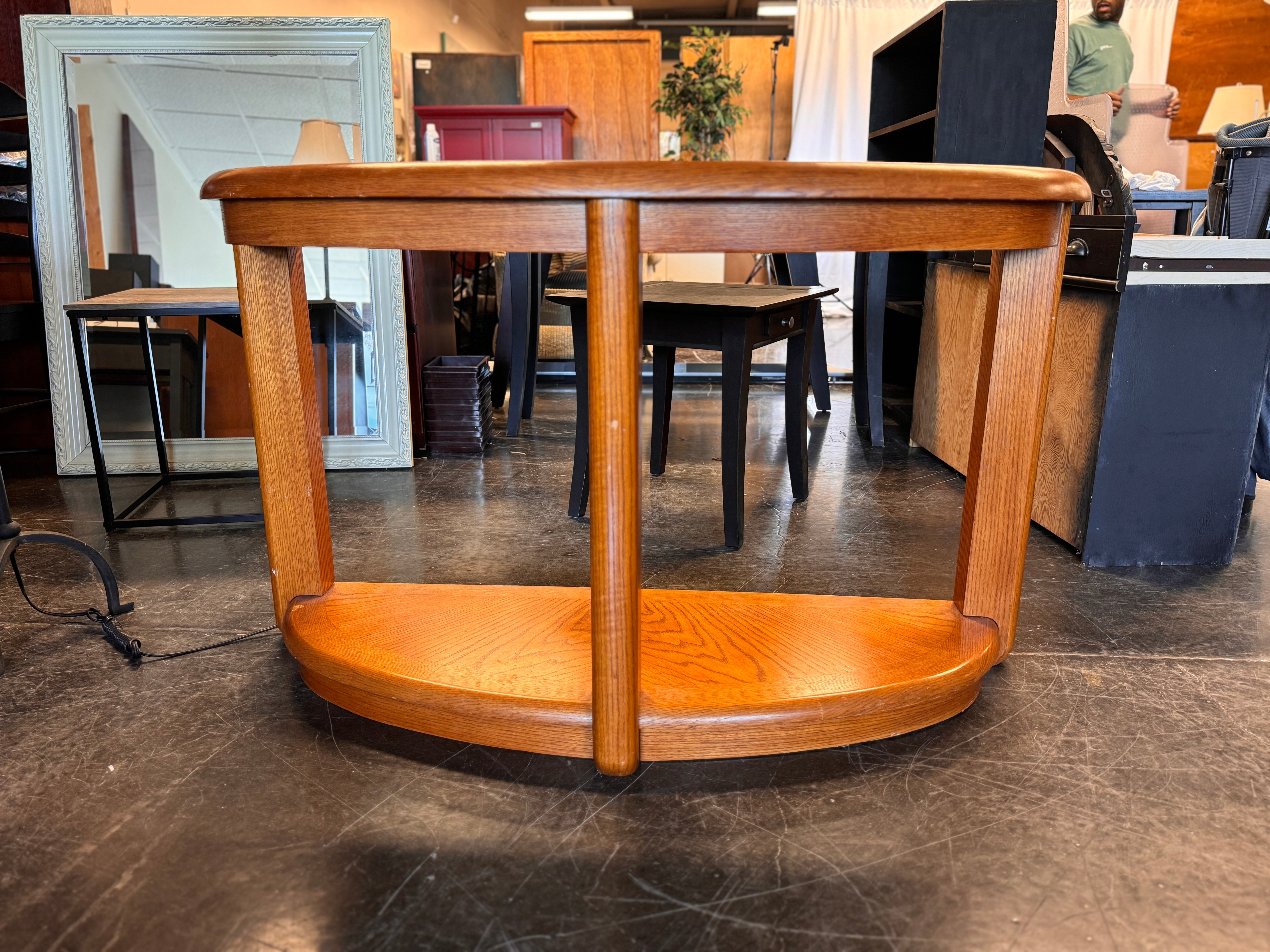 Oak Half-Moon Accent Table