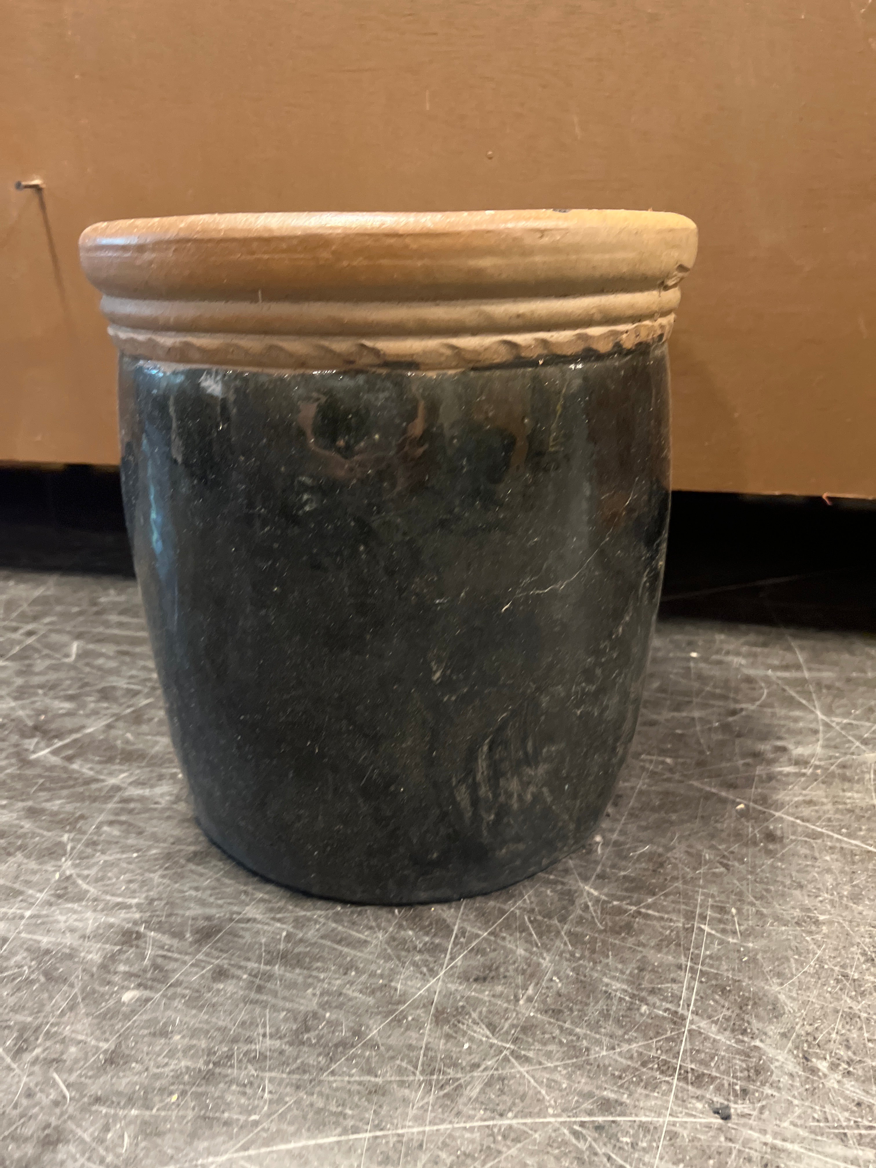 Small Black Decorative Pot with Terracotta Trim