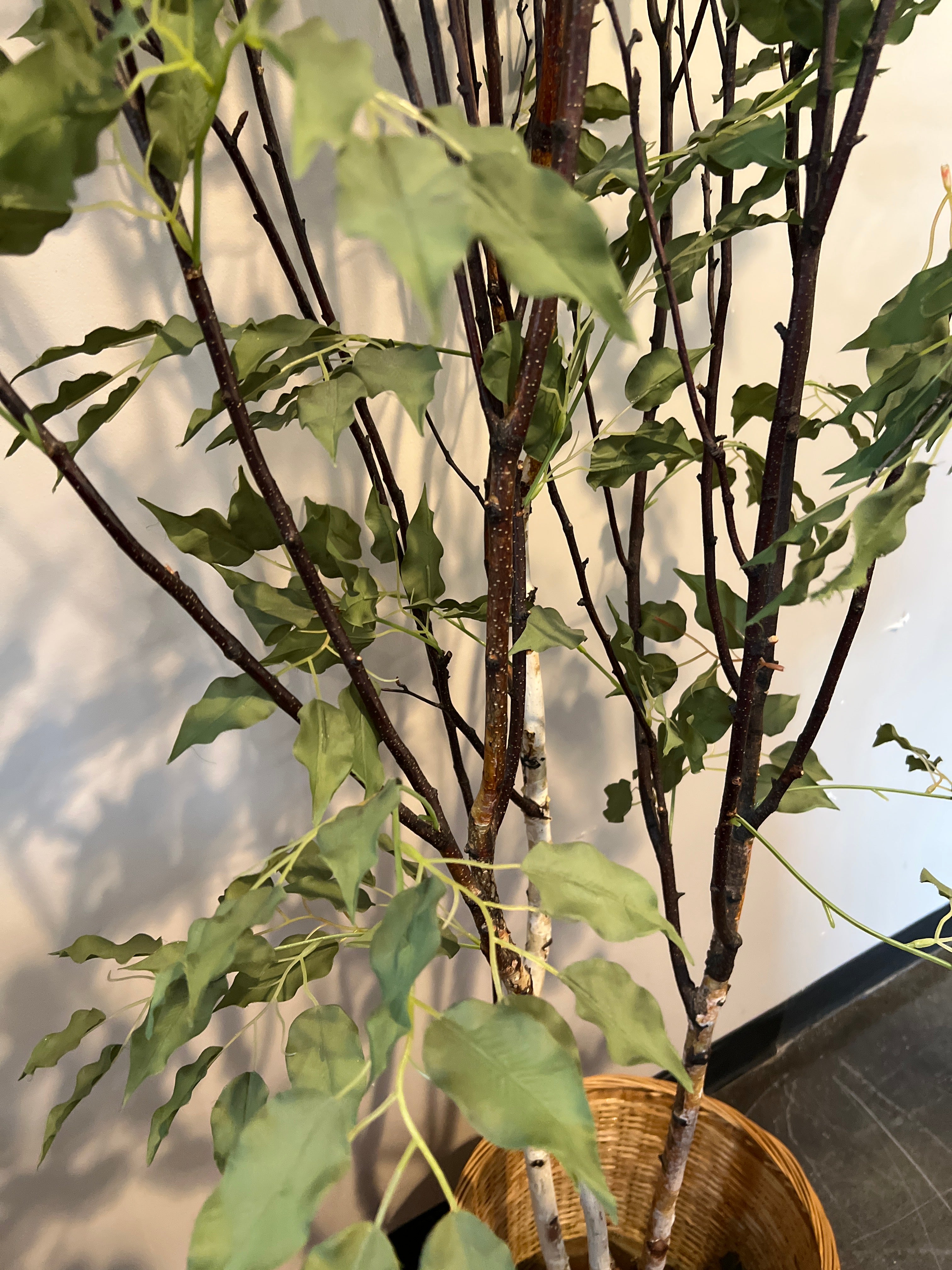 Tall Artificial Tree with Wicker Basket Planter
