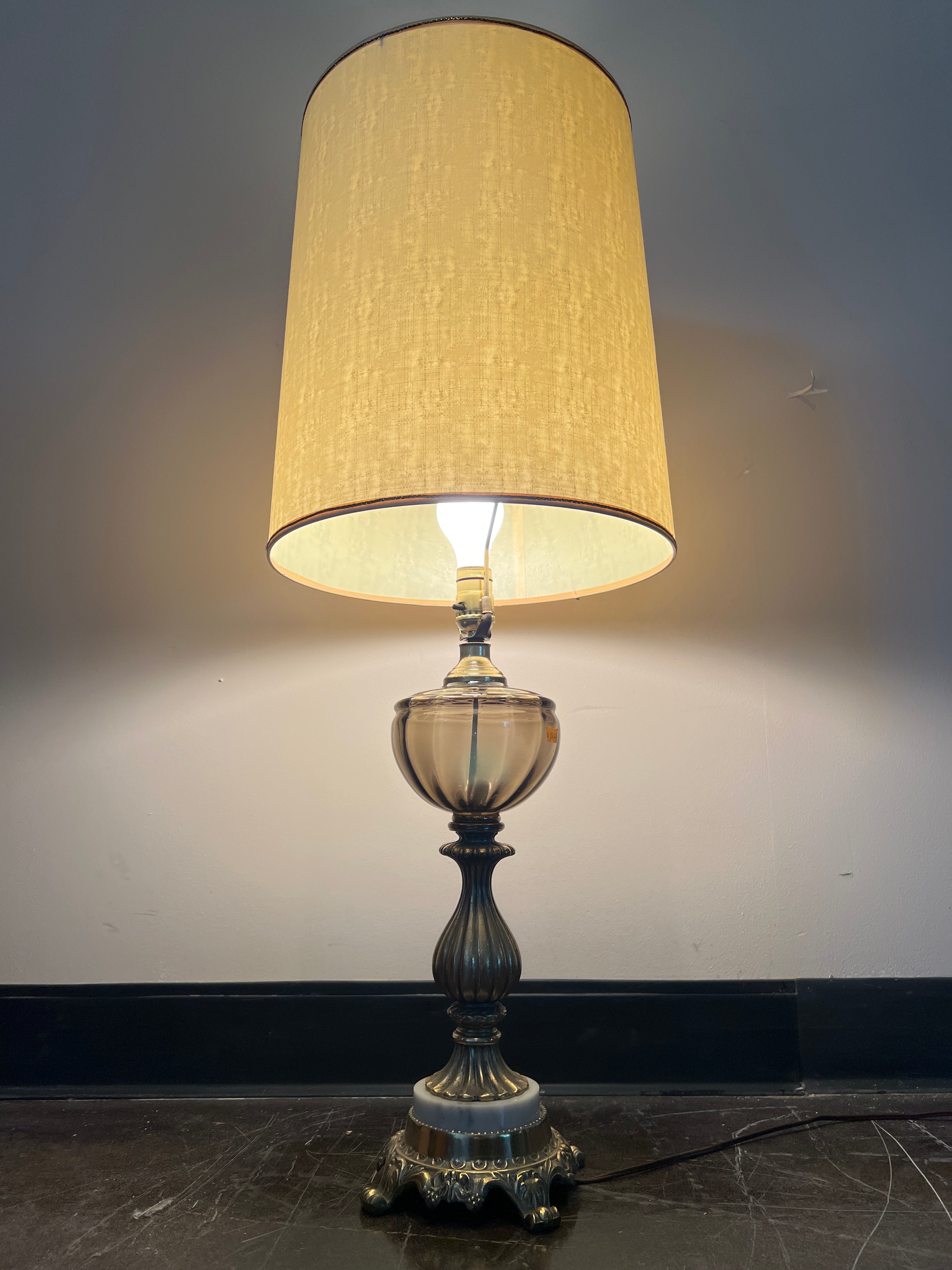 Vintage Bronze and Glass Table Lamp with Drum Shade