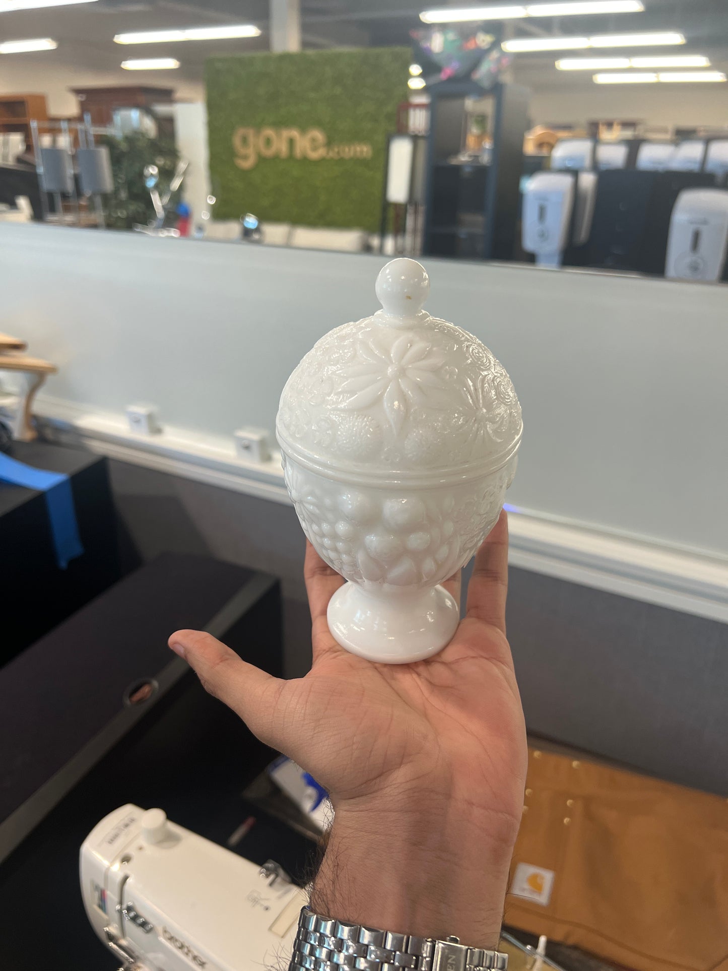 Vintage Milk Glass Covered Compote Dish