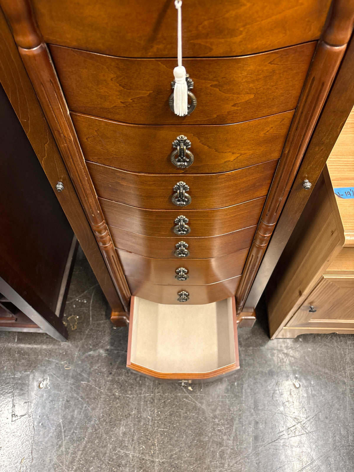 Cherry Finish Jewelry Armoire with Ornate Hardware