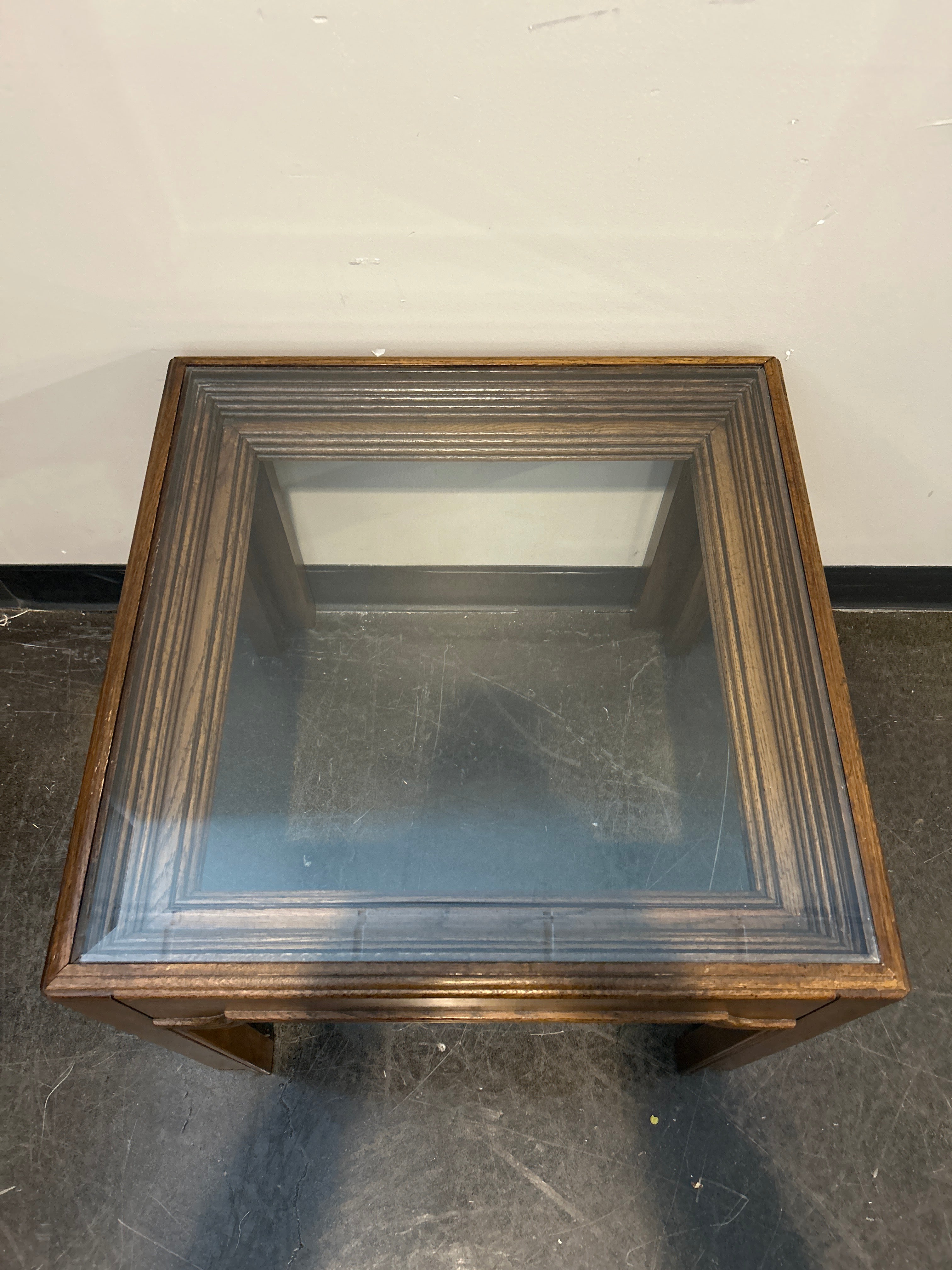 Mid-Century Modern Hardwood End Table with Glass Top