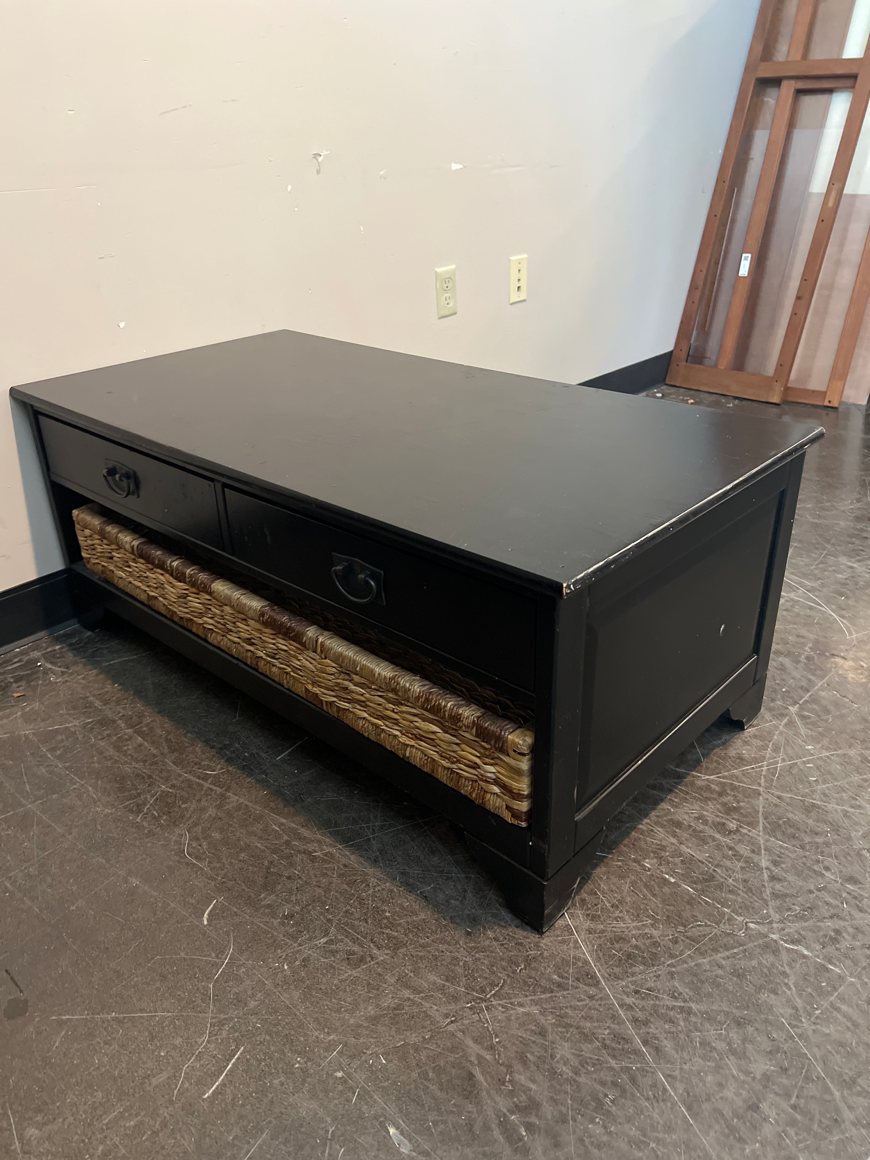 Rustic Black Coffee Table with Storage in Fair condition scrapes on top