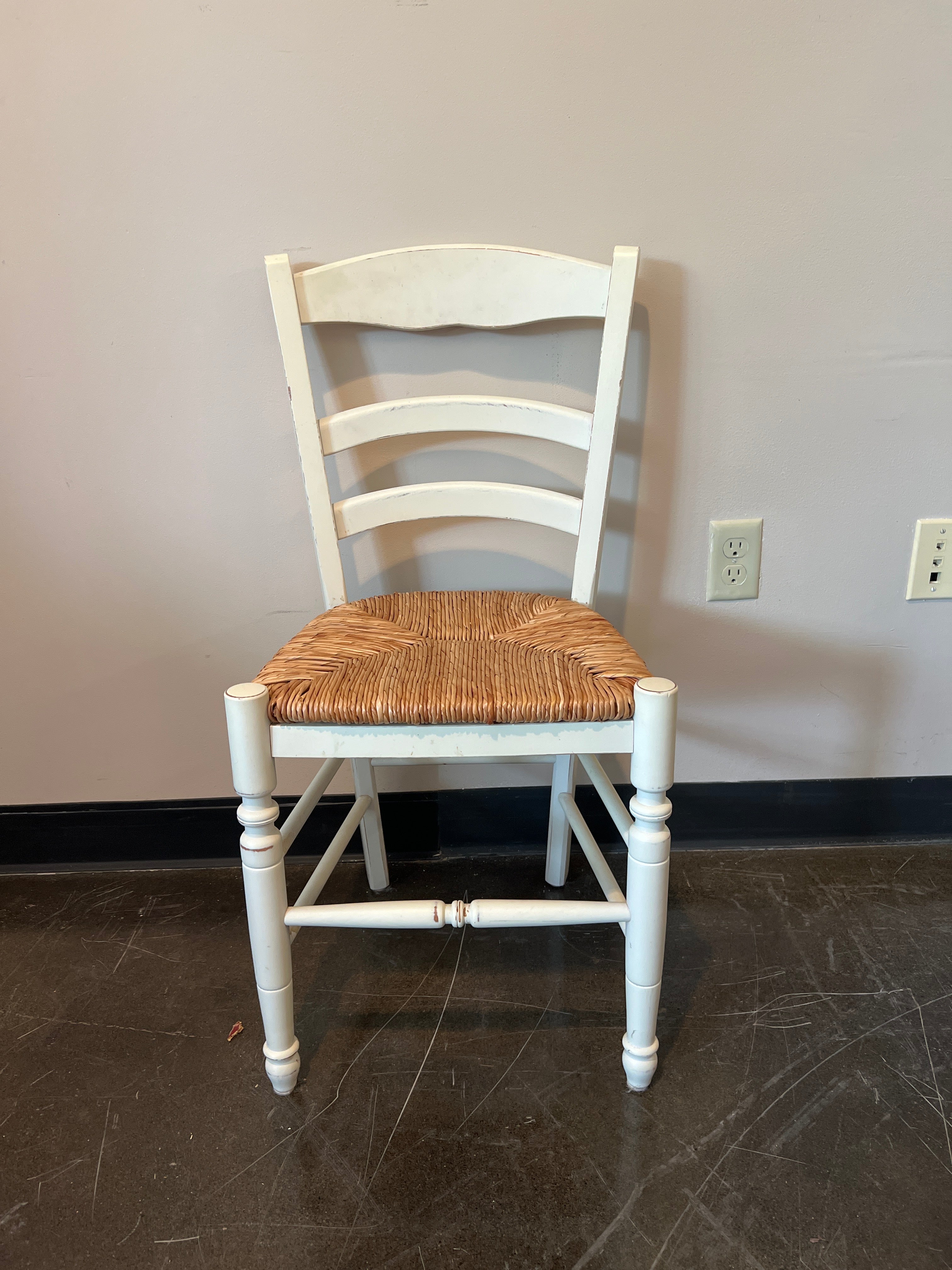 White Ladder Back Dining Chair with Woven Rush Seat