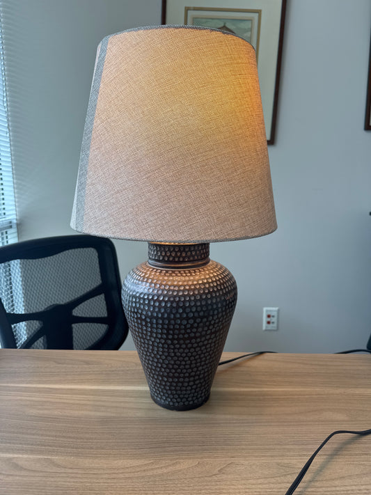 Textured Dark Gray Table Lamp with Neutral Shade
