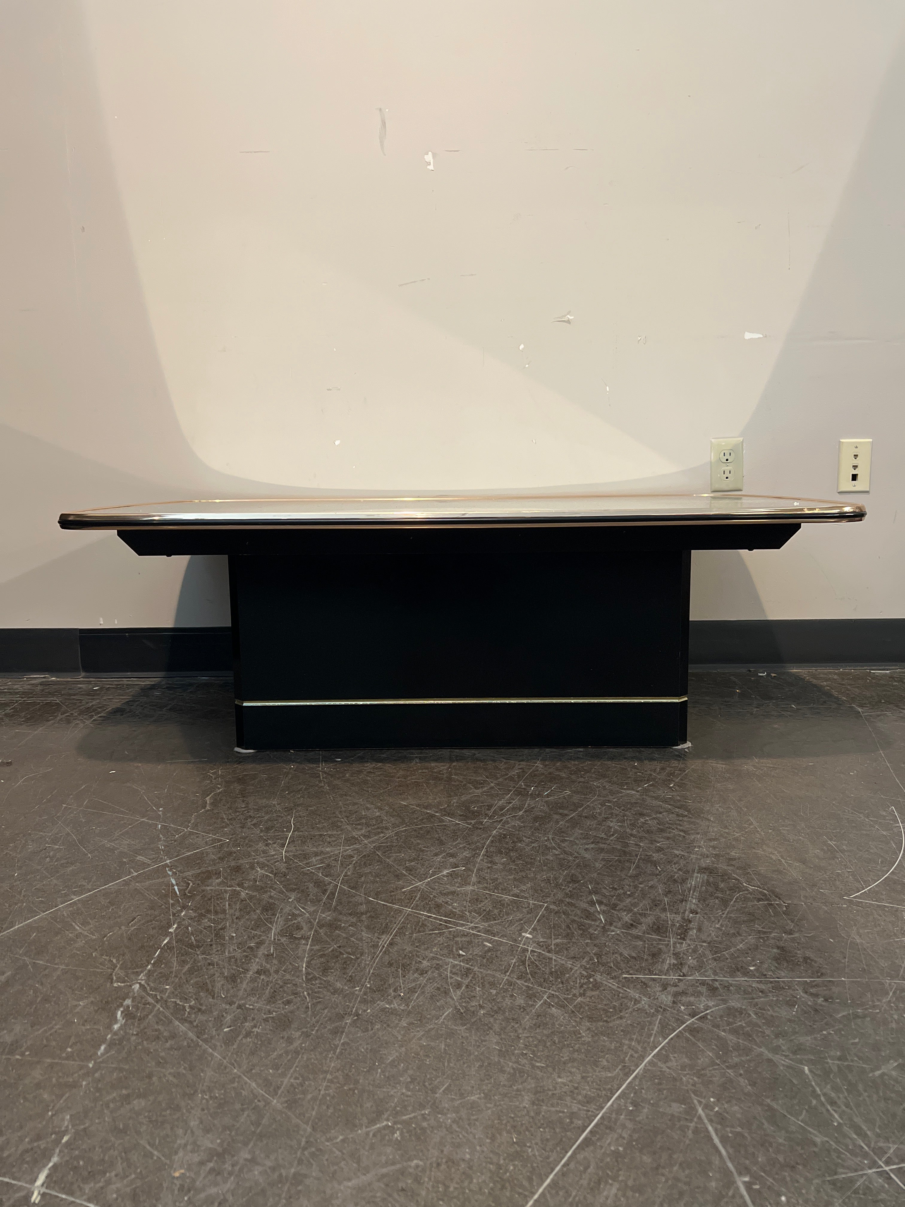 Glass-Top Coffee Table with Rounded Gold Frame
