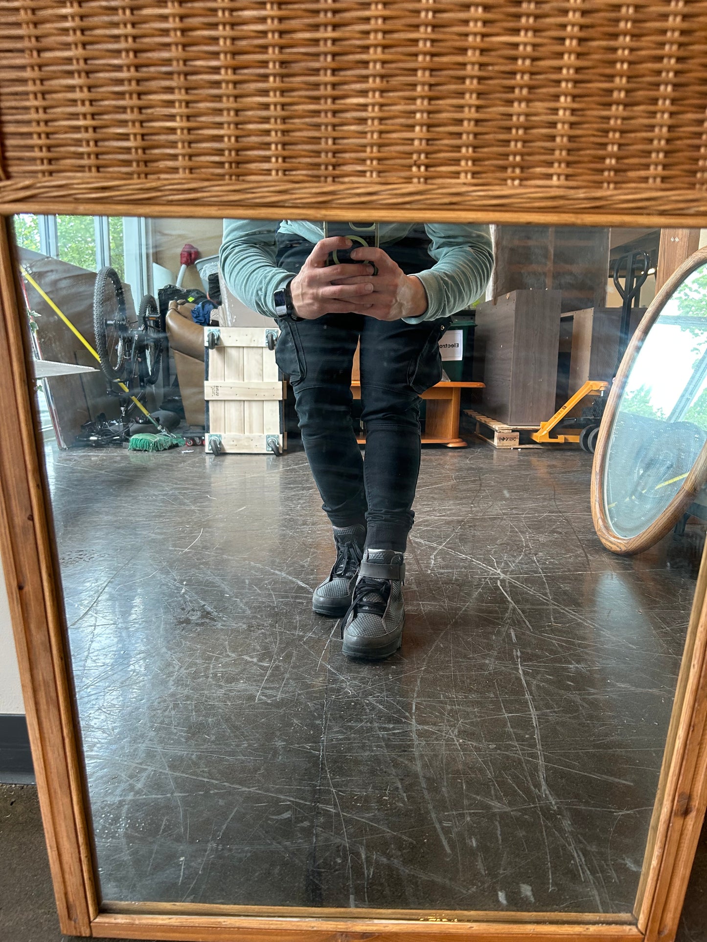 Large Mirror with Wicker Detail