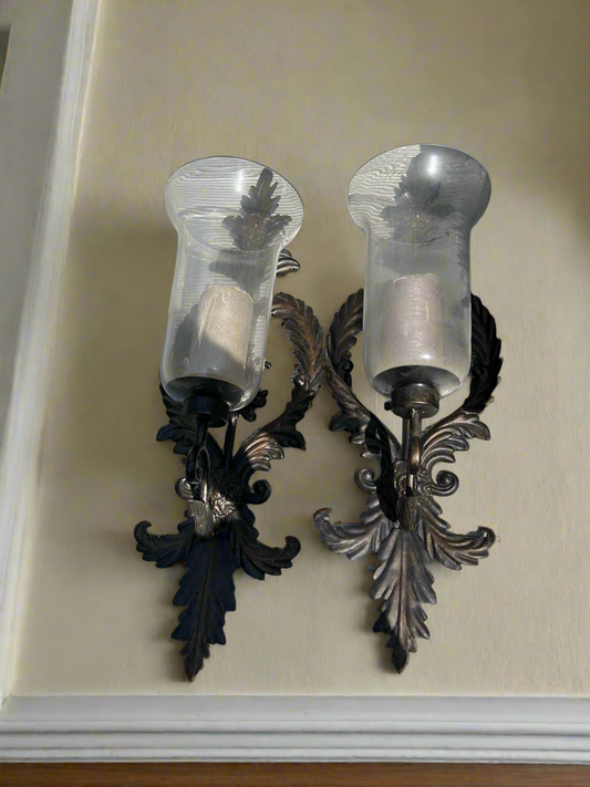 Glass and Metal Candle Holder Wall Sconces