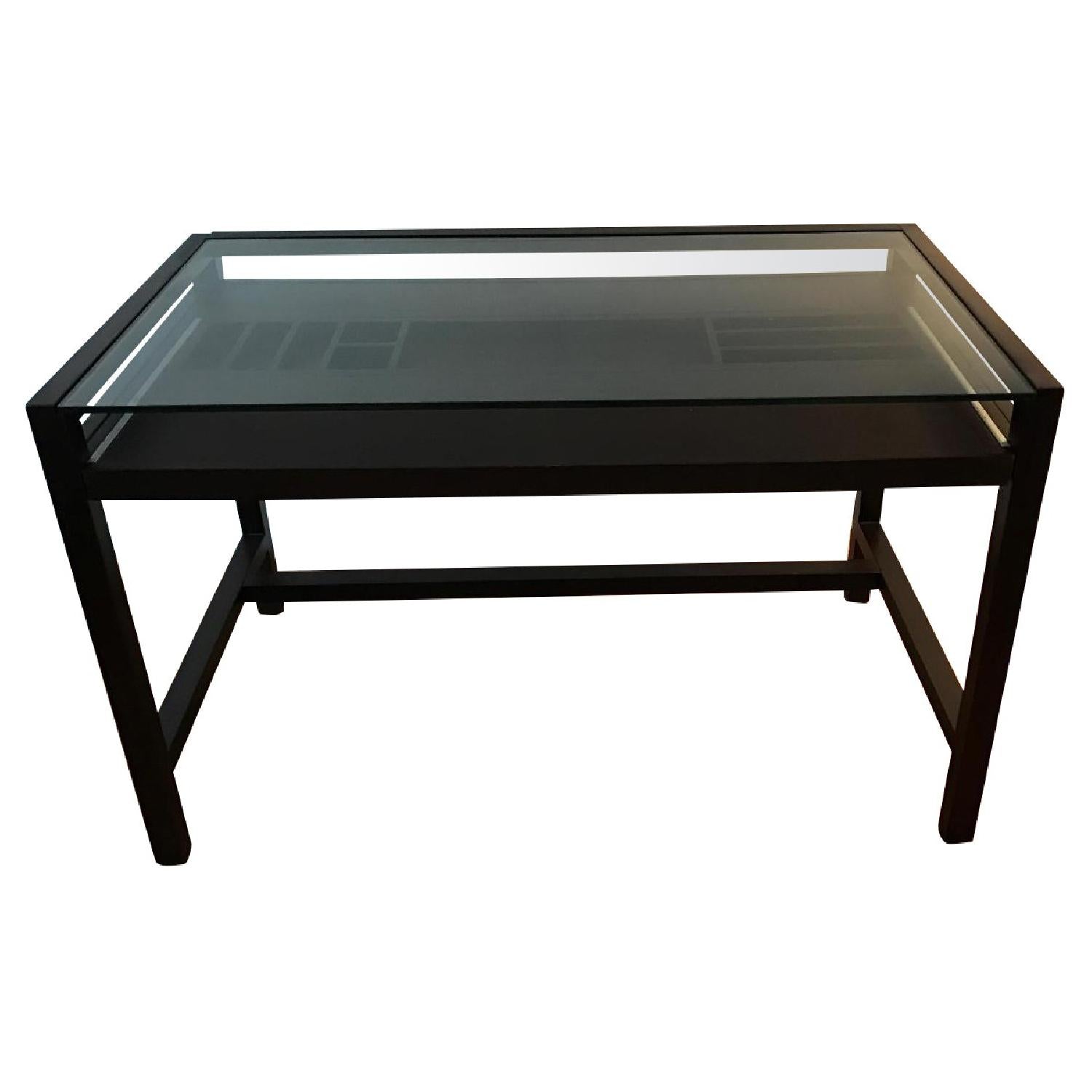 Crate and Barrel Drake desk - Black desk with glass top and pull out compartment