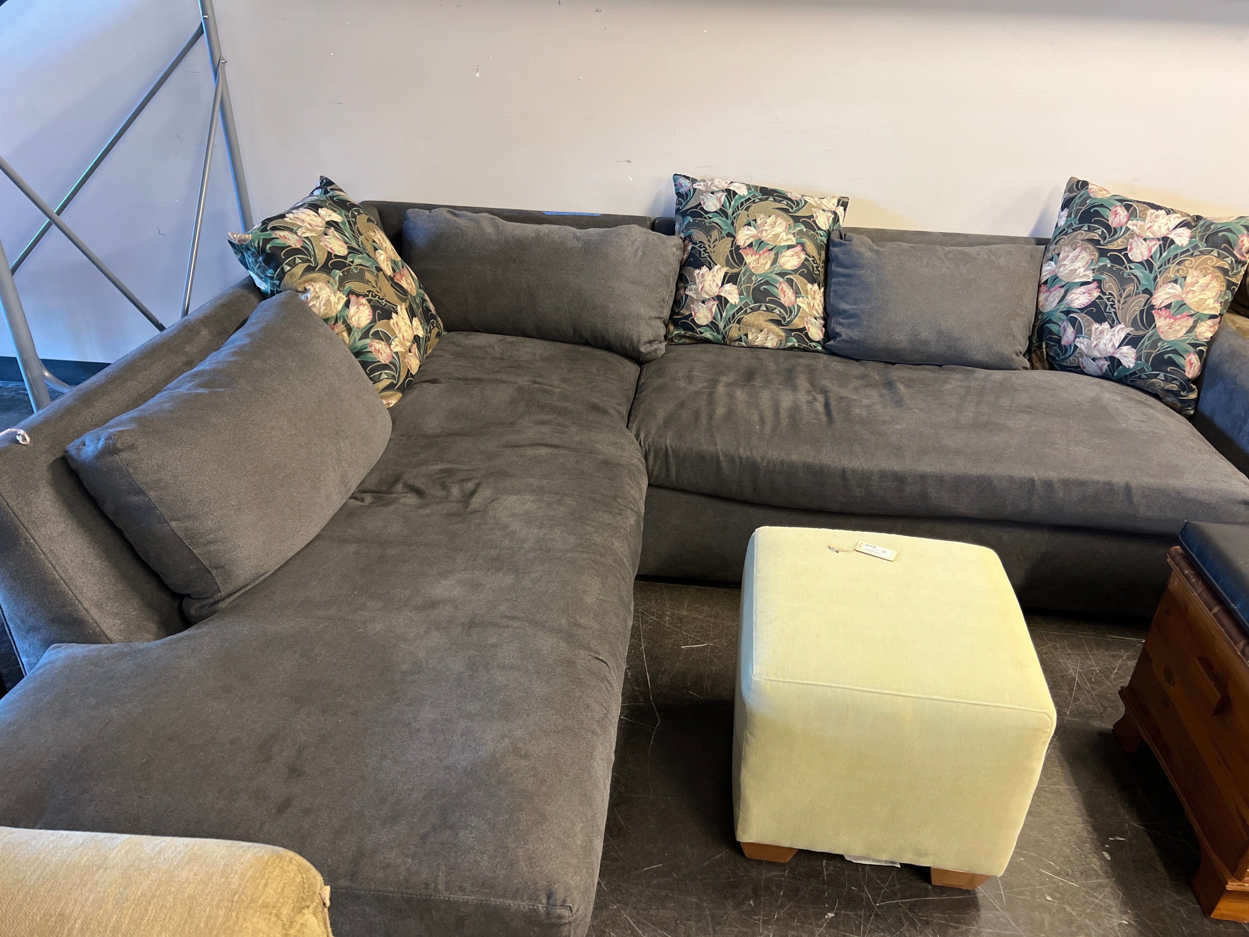 Spacious Dark Grey Fabric Sectional Sofa with Chaise