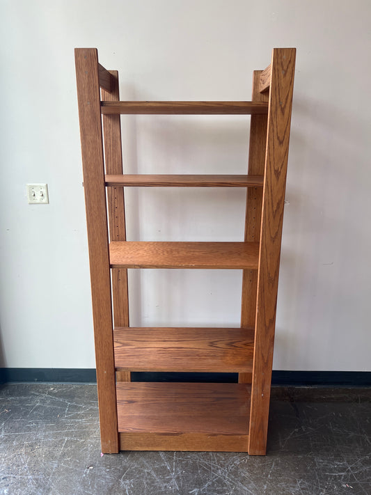 Mid-Century Modern Solid Oak Five Shelf Etagere or Bookshelf