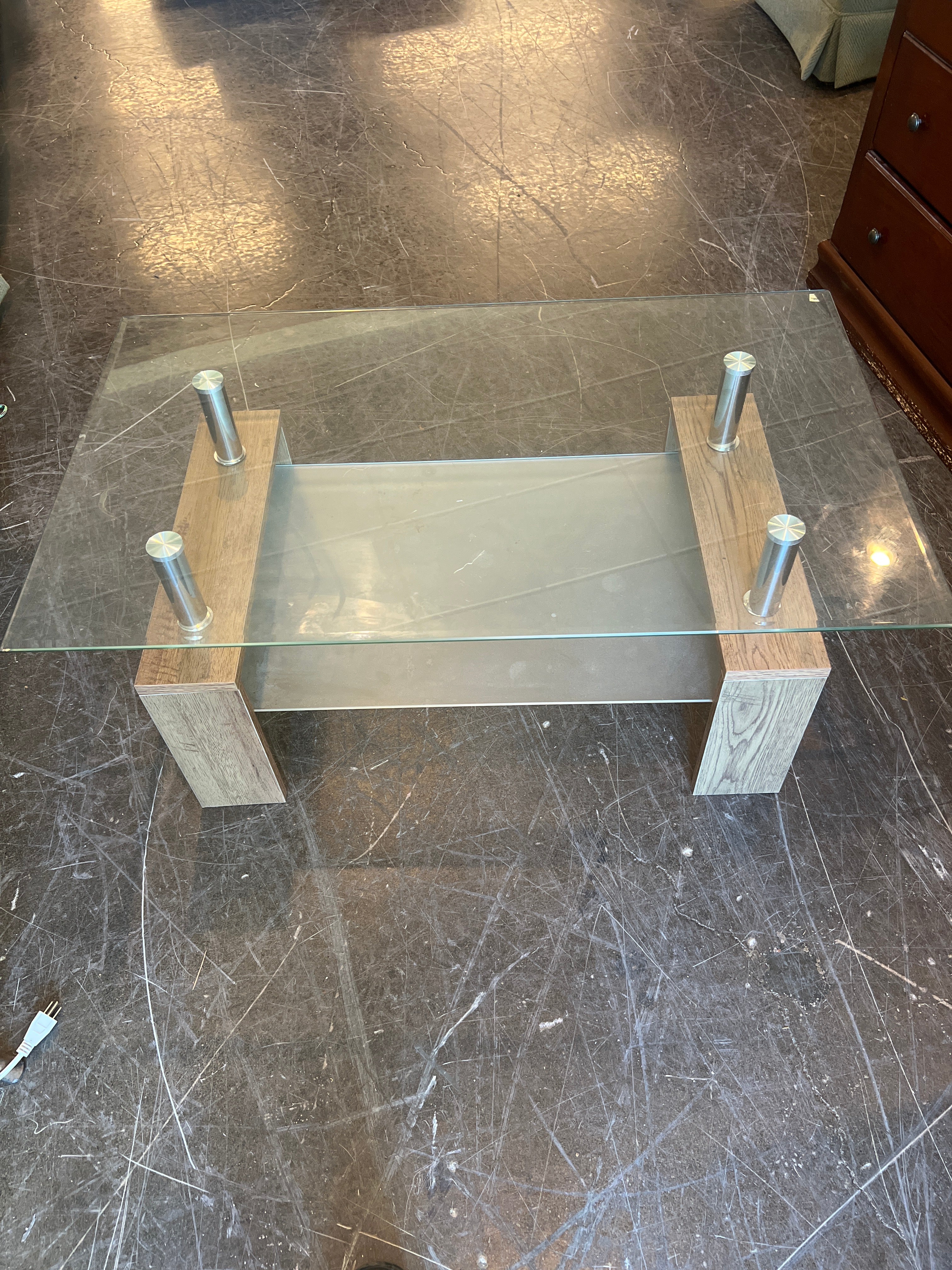 Modern Glass-Top Coffee Table with Wood Accents