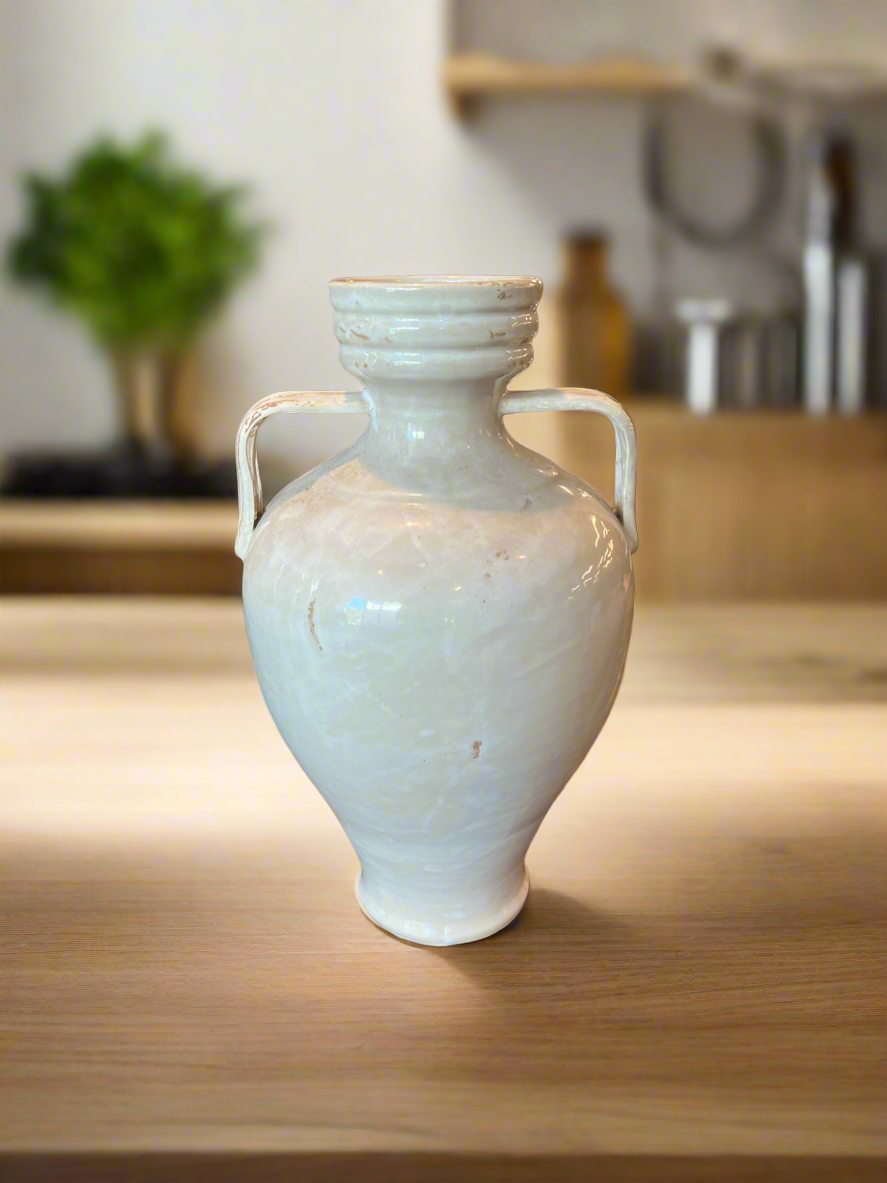 Decorative Cream Colored Vase with Handles