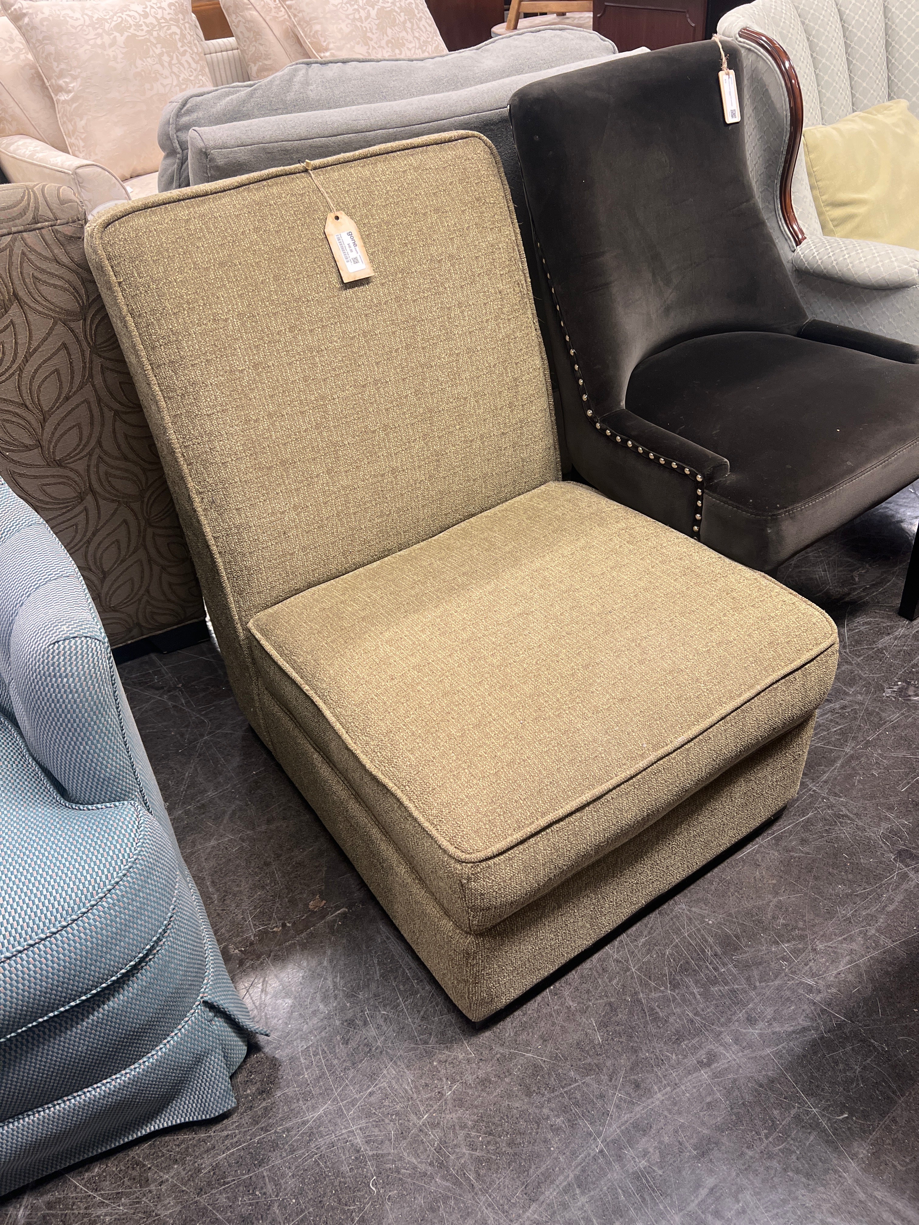 Green Armless Slipper Chair with Storage by Jason Furniture