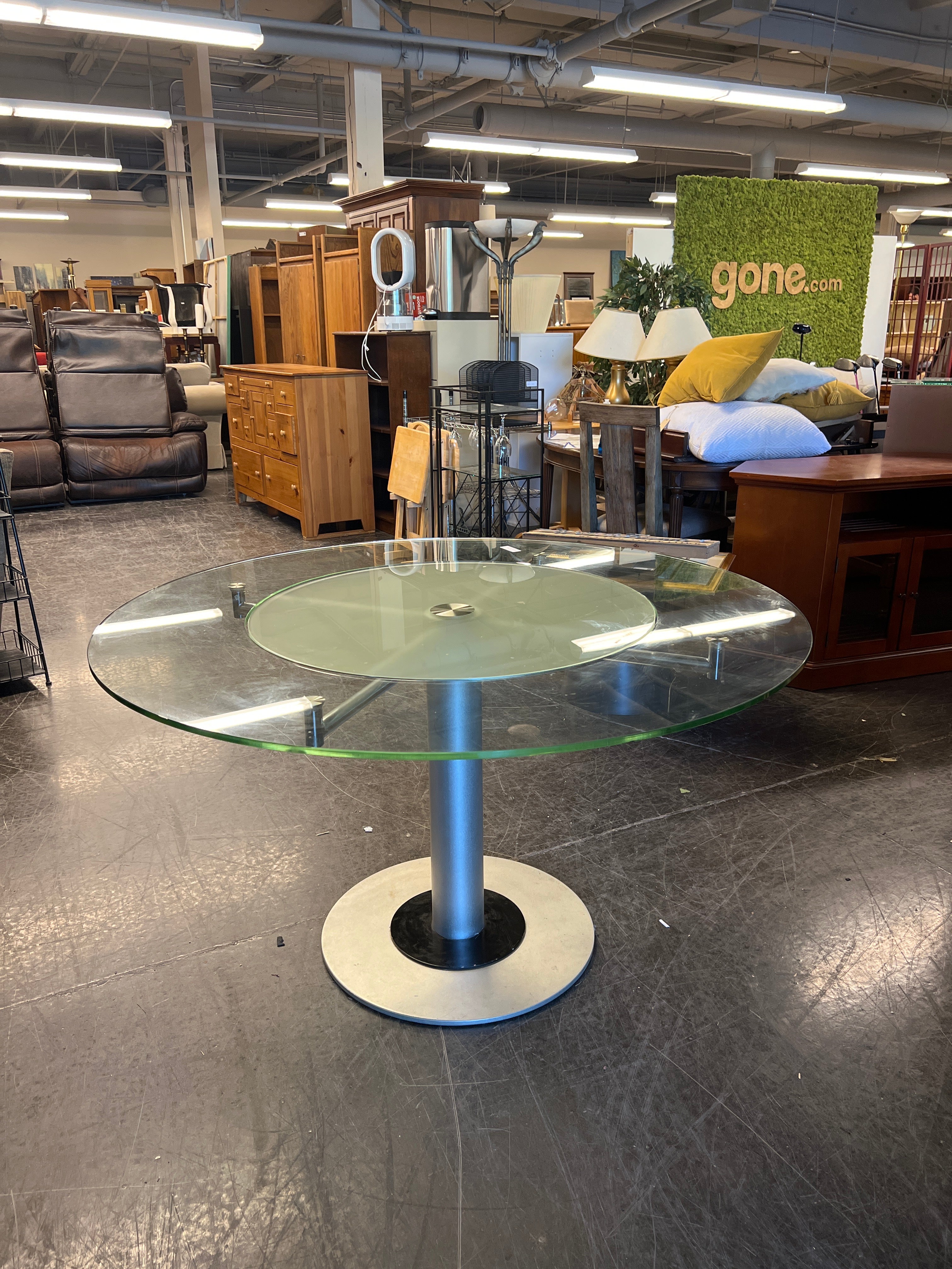 Round Glass Dining Table, with Lazy Susan Middle