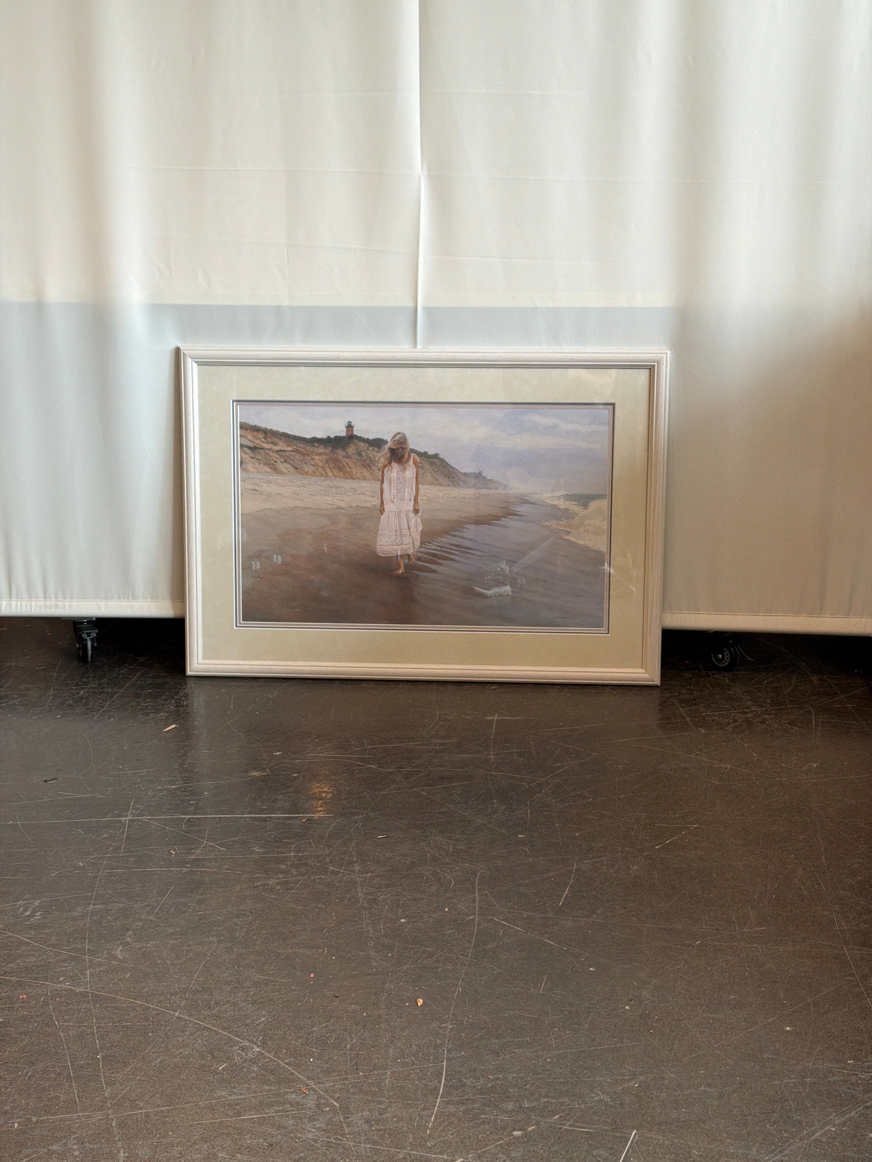 Steve Hanks Signed Coastal Beach Scene Framed Limited Edition Art Print with Lighthouse