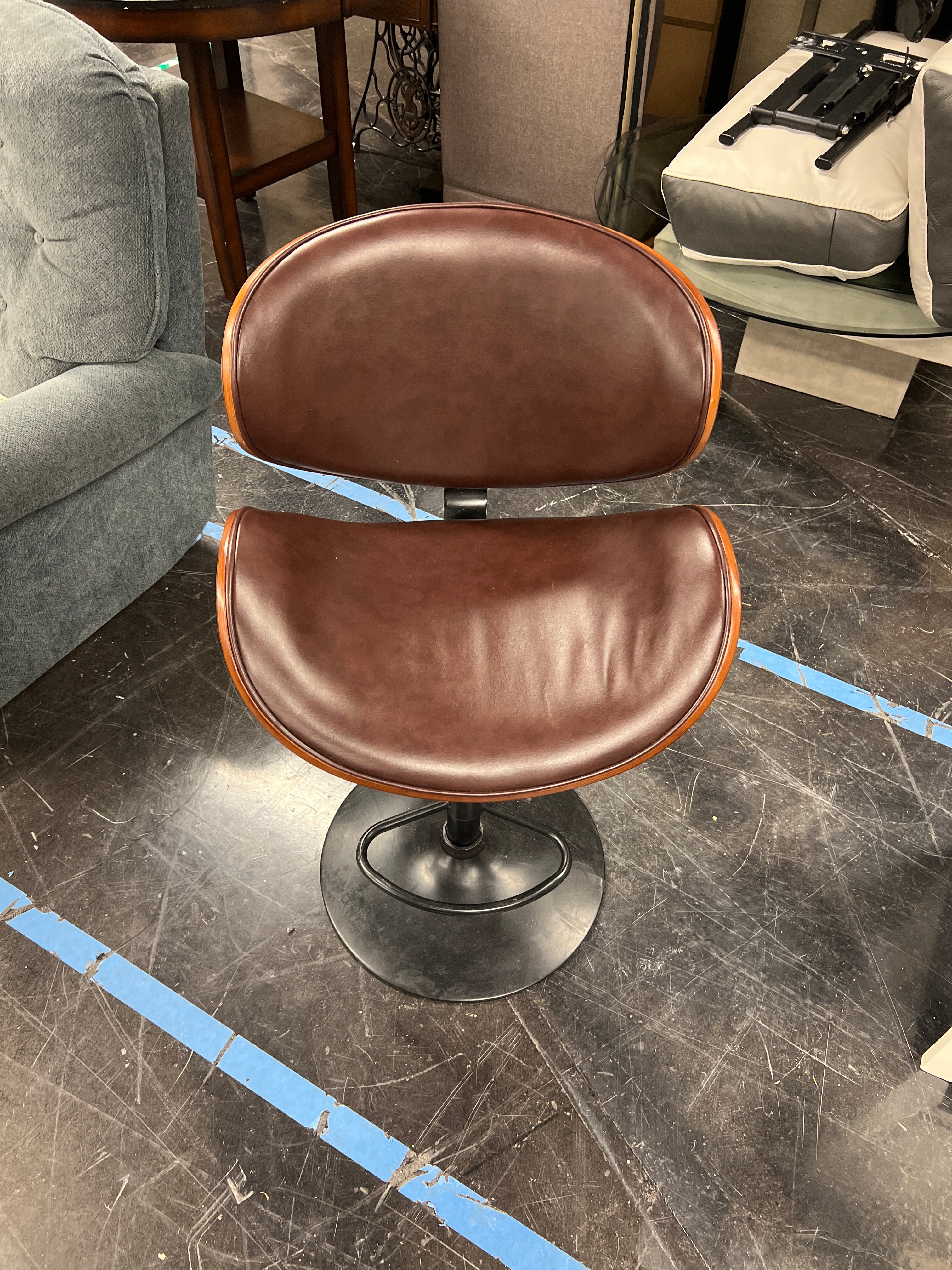 Modern Brown Leather Swivel Bar Stool