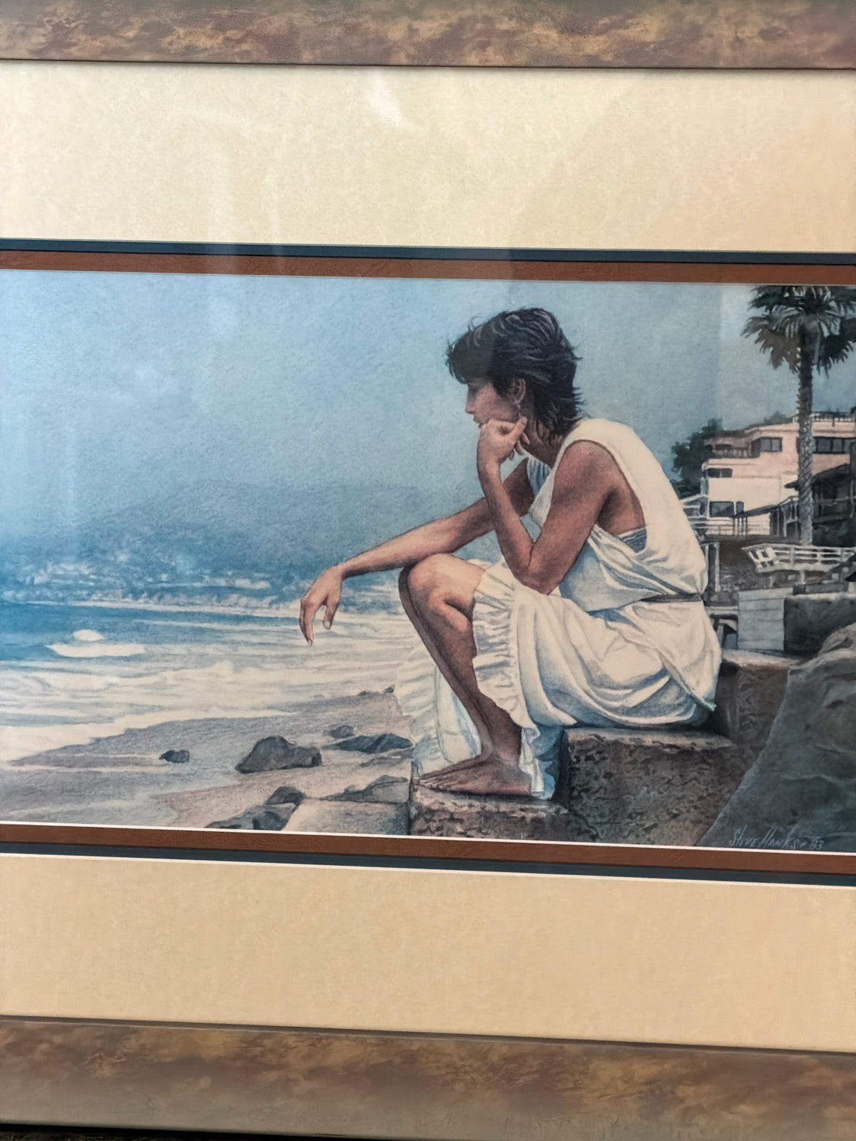 Steve Hanks Framed Coastal Beach Scene Art Print with Woman by the Ocean