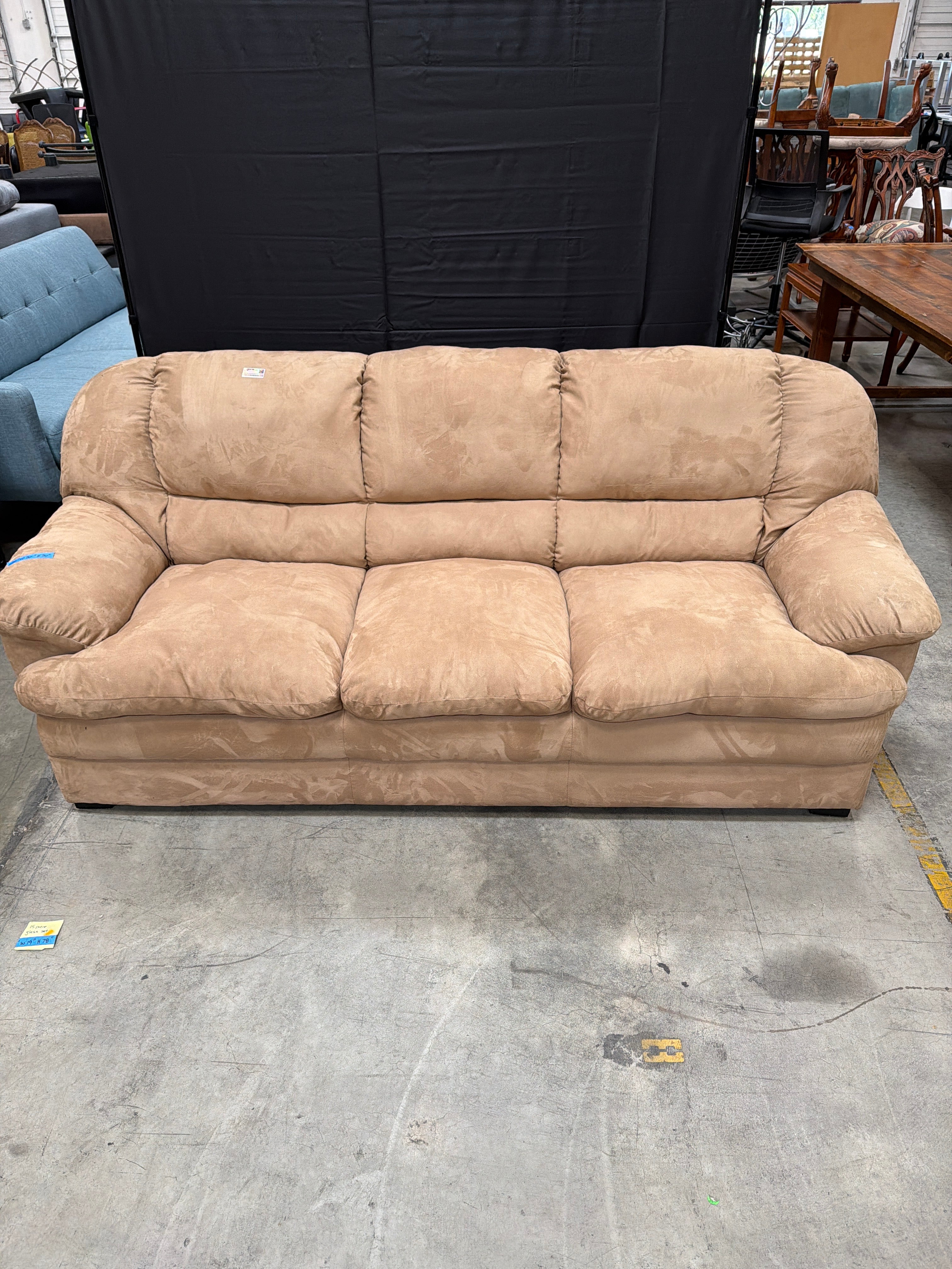 Comfortable Brown Microsuede Three-Seat Sofa