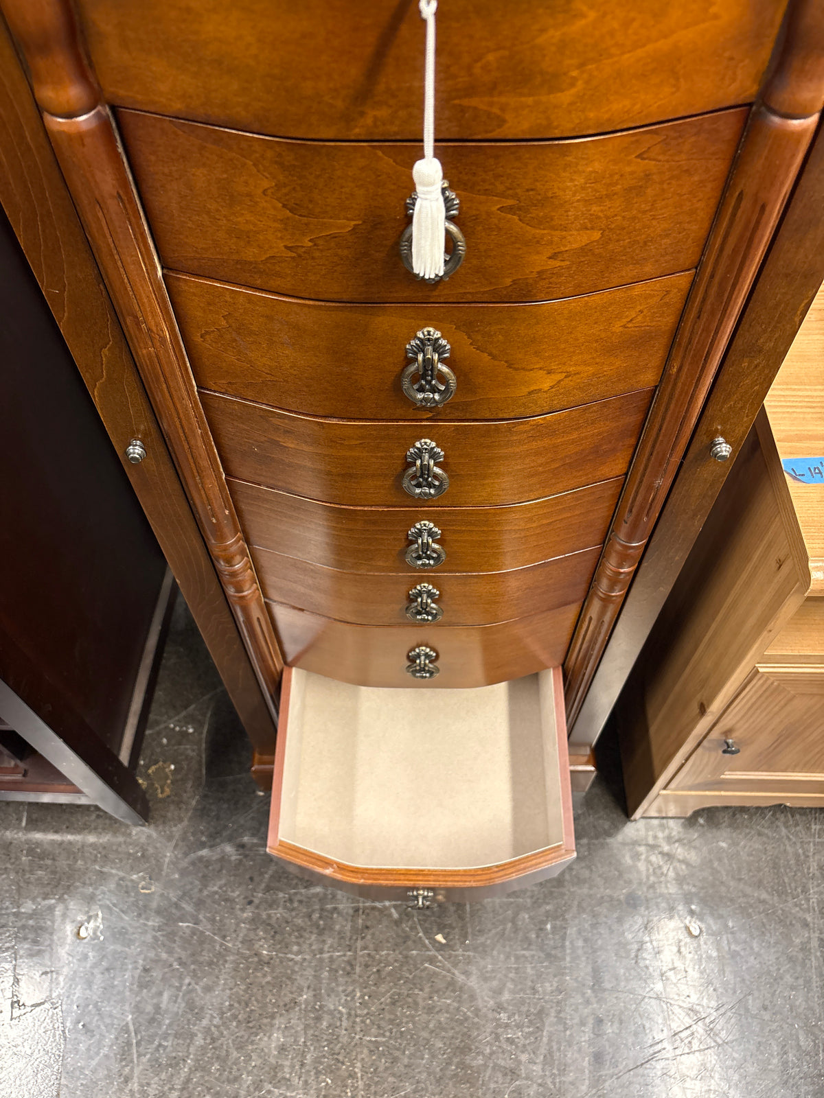Cherry Finish Jewelry Armoire with Ornate Hardware
