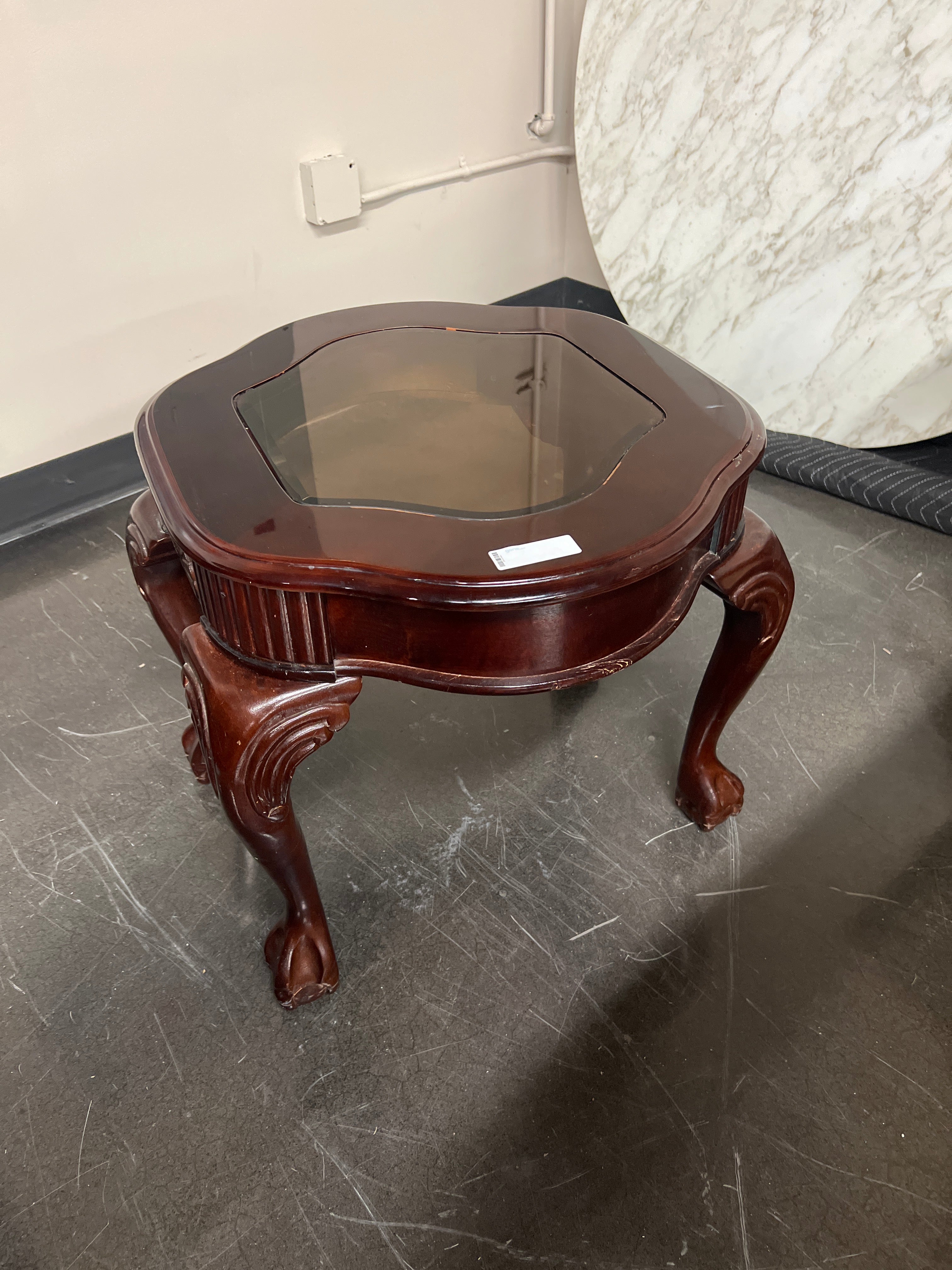 Elegant Cherry Finish End Table with Glass Inset