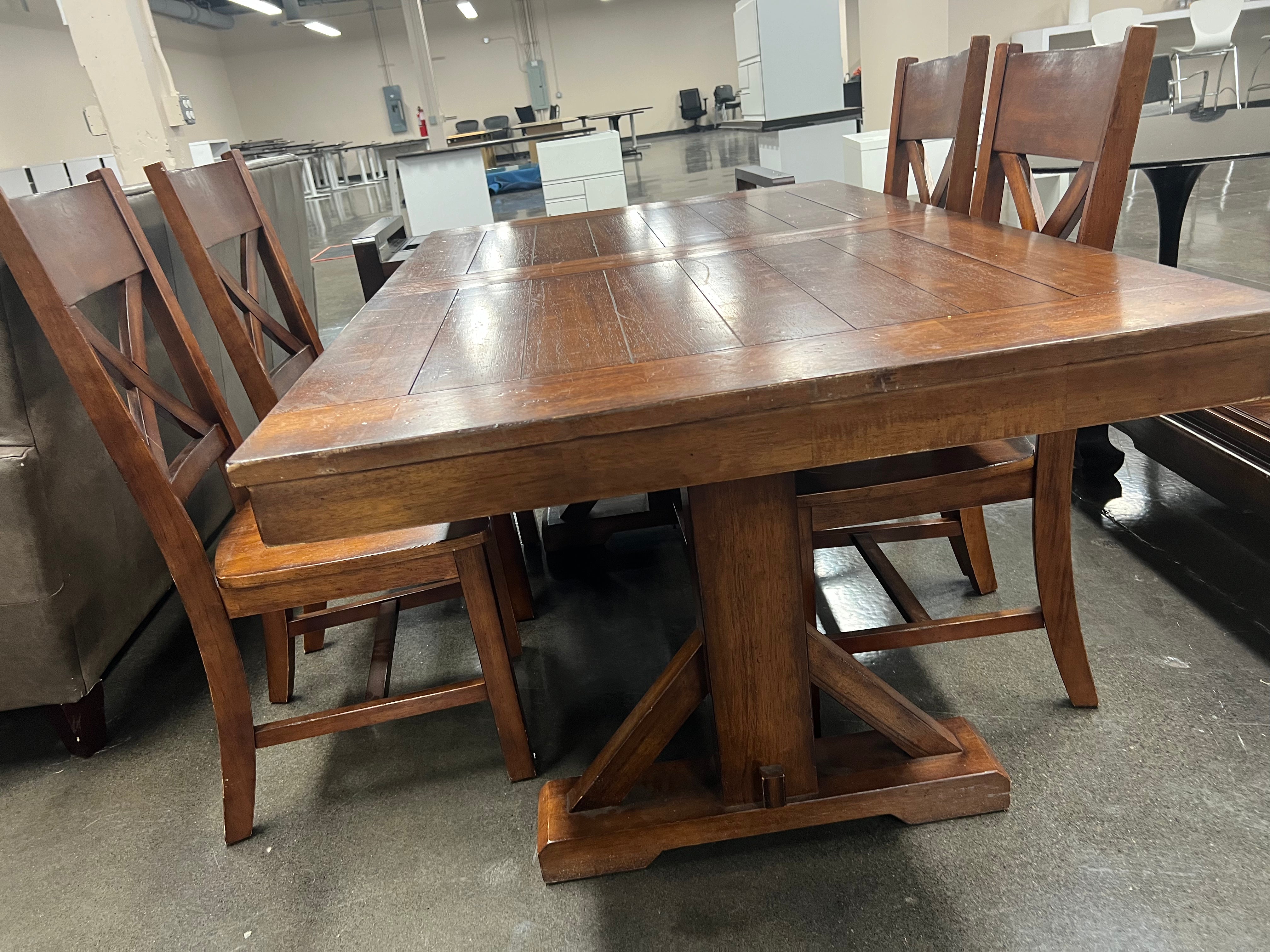 Dark Brown Farmhouse Style Dining Table w/ Leaf and 6 Chairs Set