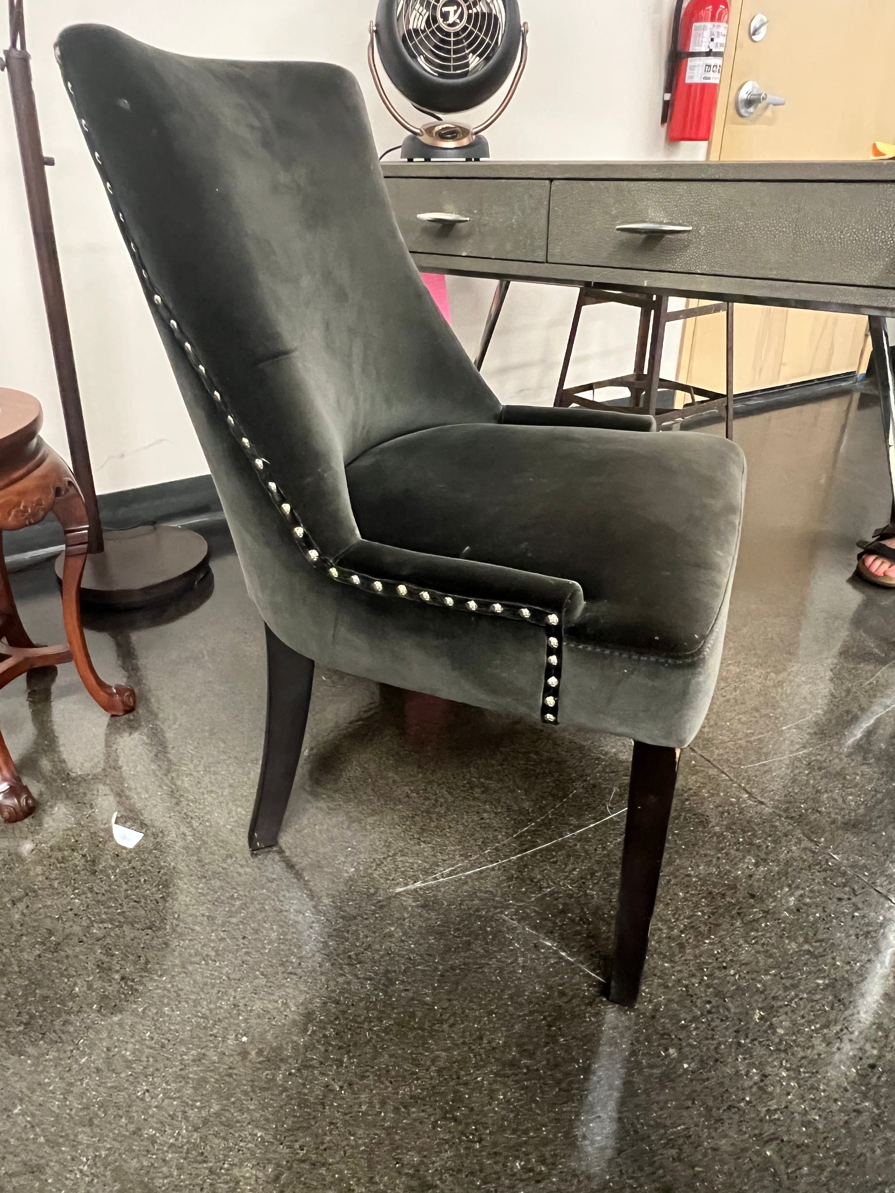 Charcoal Velvet Dining Chair with Metal Accent